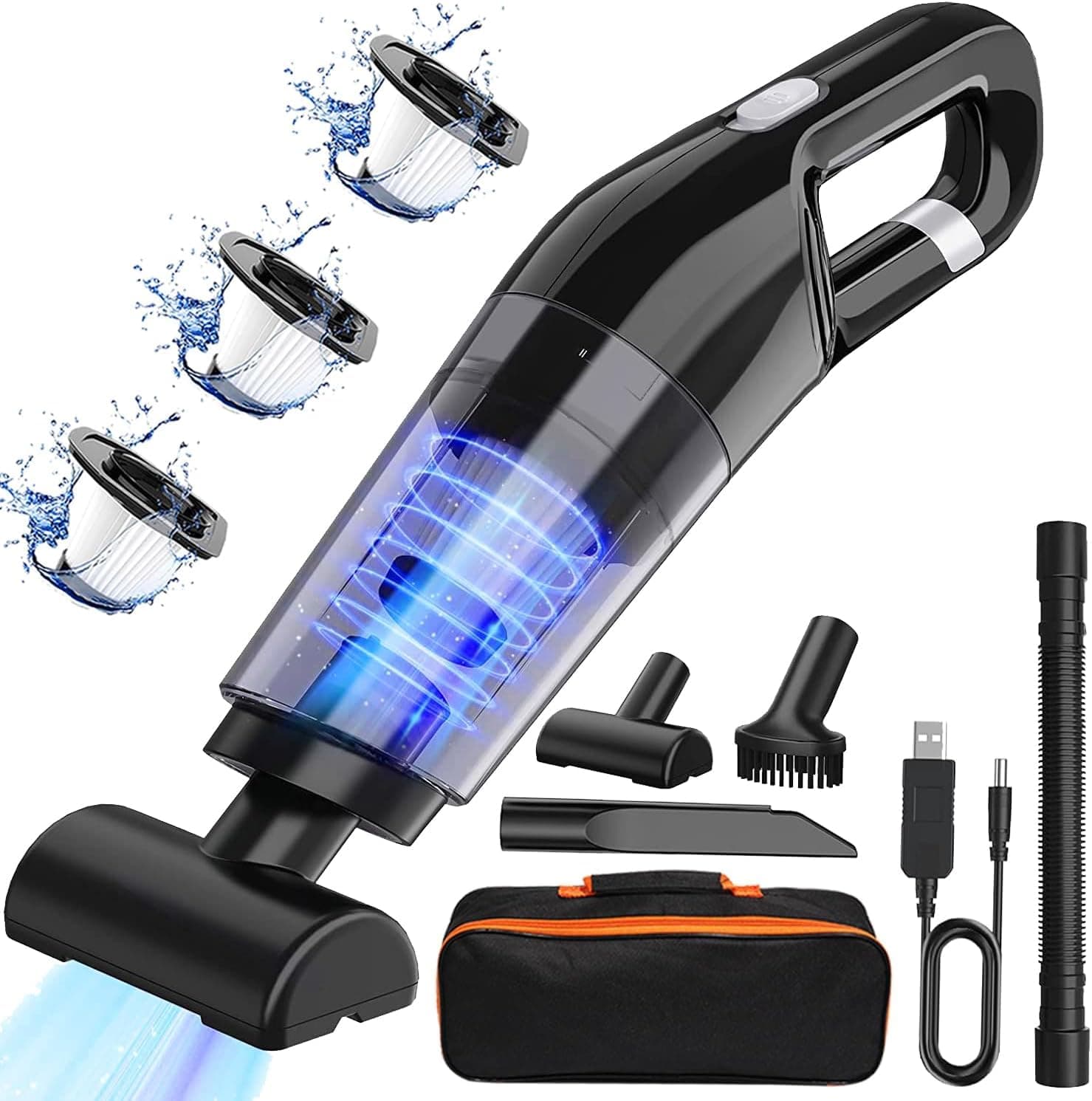 YoawlltyHandheld Vacuum Cleaner, 120W High-Power Vacuum Cleaner, Wet and Dry, Suitable for Home, Car, Office, with 3 Filters and 3 Different Nozzle