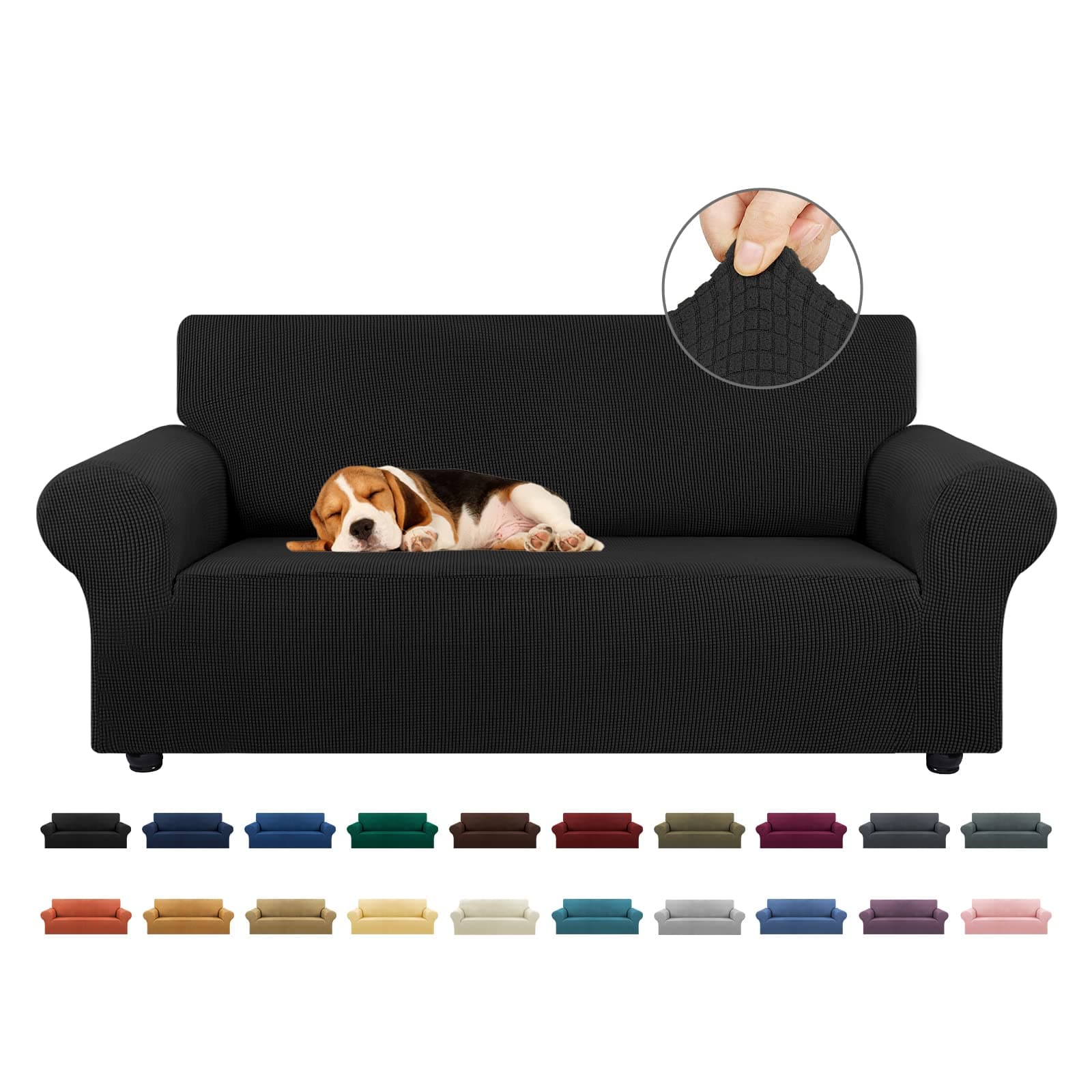 - Stretch Loveseat Sofa Cover Slipcover,Couch Covers for 2 Cushion Couch Sofa (55"-78") Furniture Protector Sofa with Elastic Bottom for Kids,Dog. Jacquard Small Checked (Medium,Black)