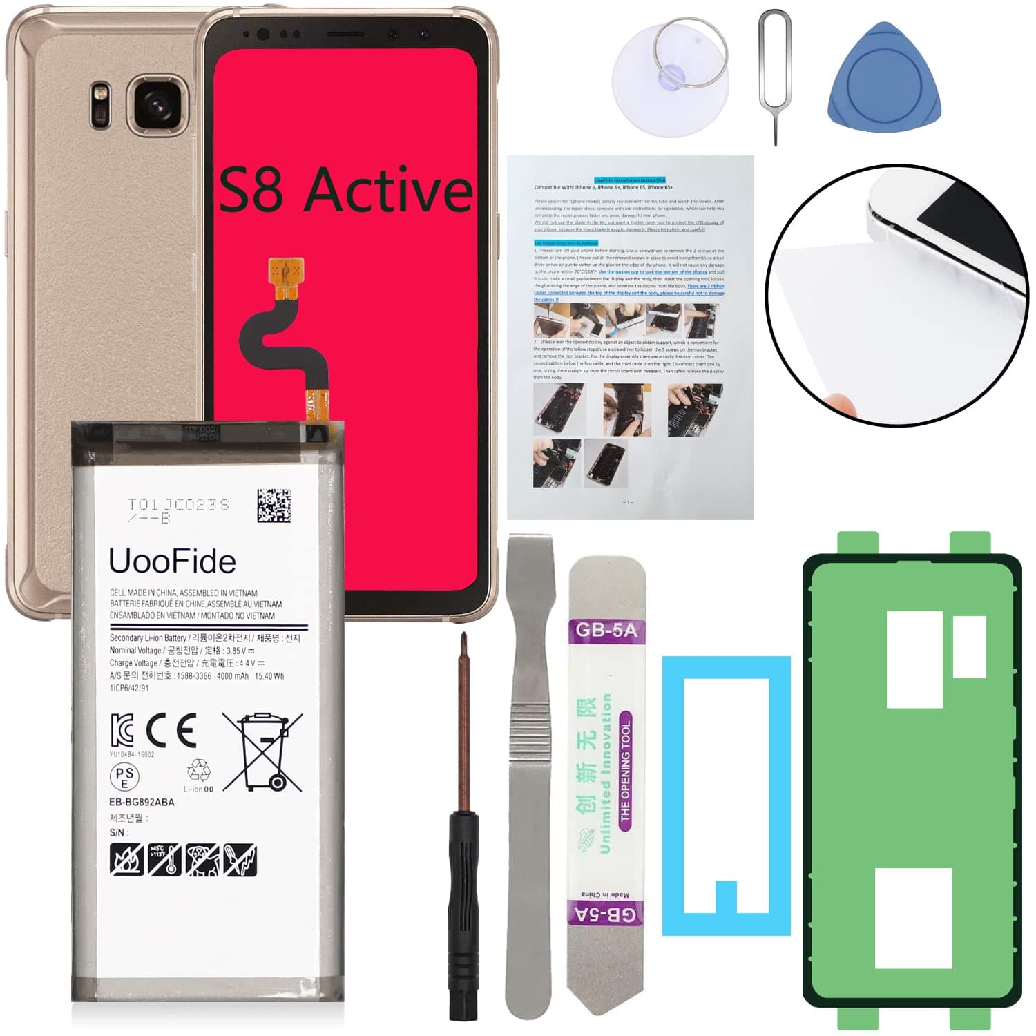 Battery for Galaxy S8 Active Replacement, Compatible with Samsung Galaxy S8 Active SM-G892 All Carriers EB-BG892ABE EB-BG892ABA with Professional Repair Tools Kit