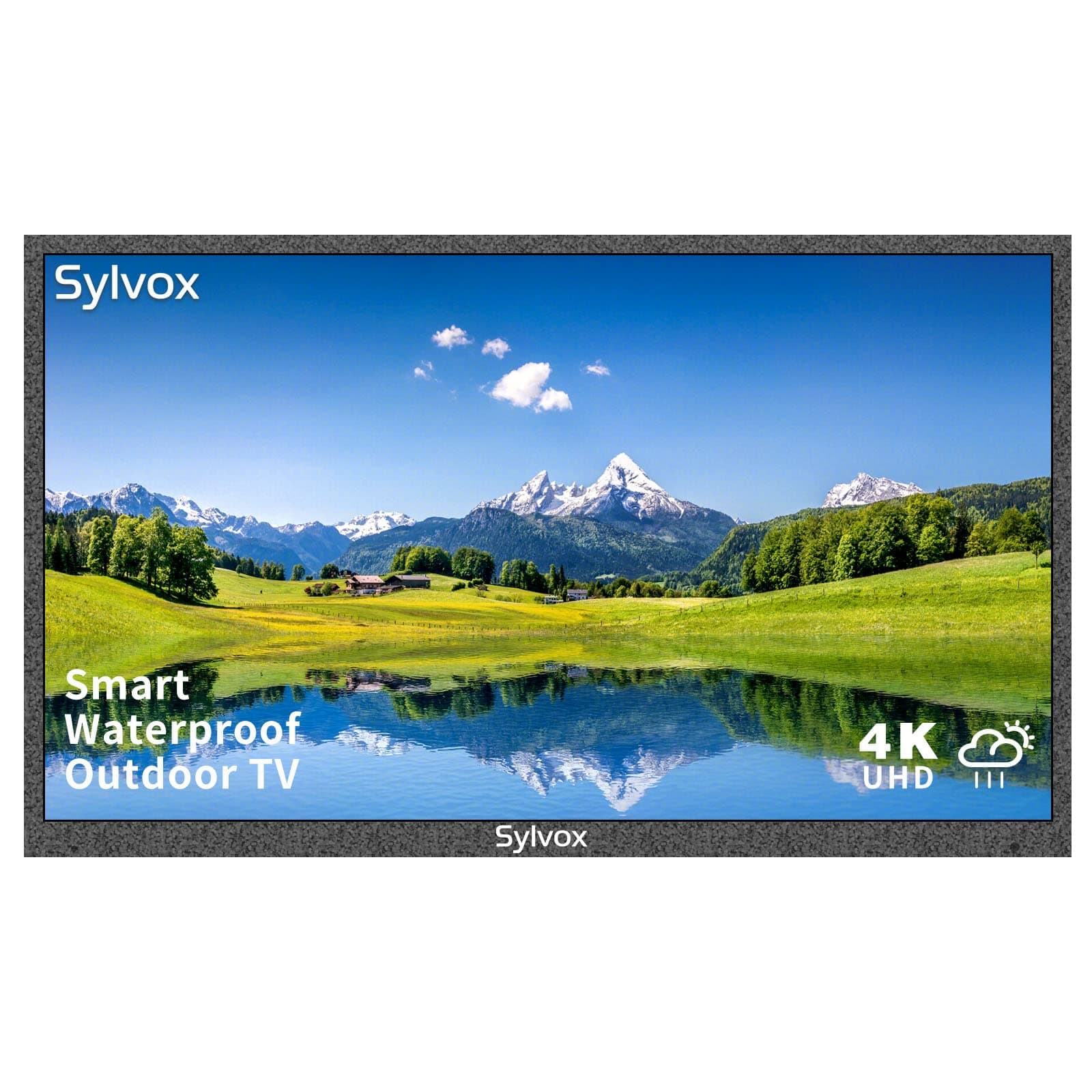 SYLVOX 55-Inch Outdoor TV, Smart TV Waterproof 4K LED, Television with Dual Speakers, Ultra-Thin High Resolution, Support Bluetooth & Wi-Fi, Commercial Grade Suitable for Partial Sun Areas