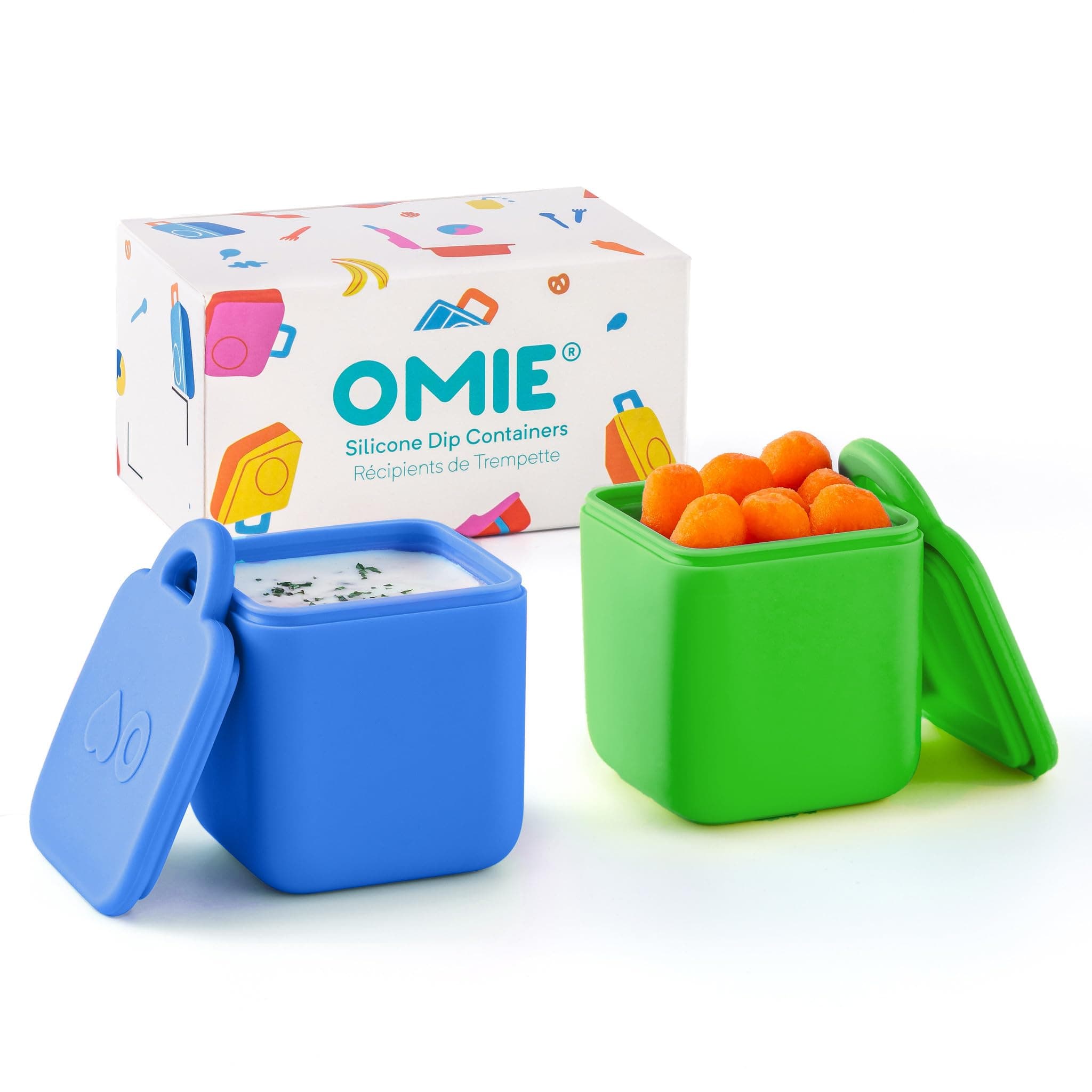 OmieBox (2 pack) Leakproof Dips Containers To Go, Salad Dressing Container, Condiment Container with Lids - Food Safe Silicone - 4 ounces (Sea Blue/Green)