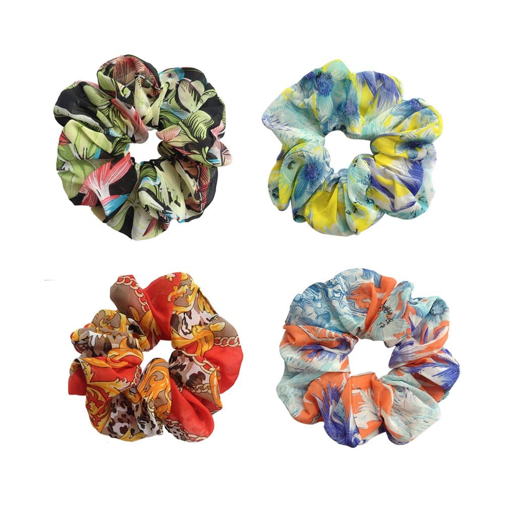 4Pcs Soft Summer Style Flower Large Hair Scrunchies Set Women Chiffon Hair Scrunchy