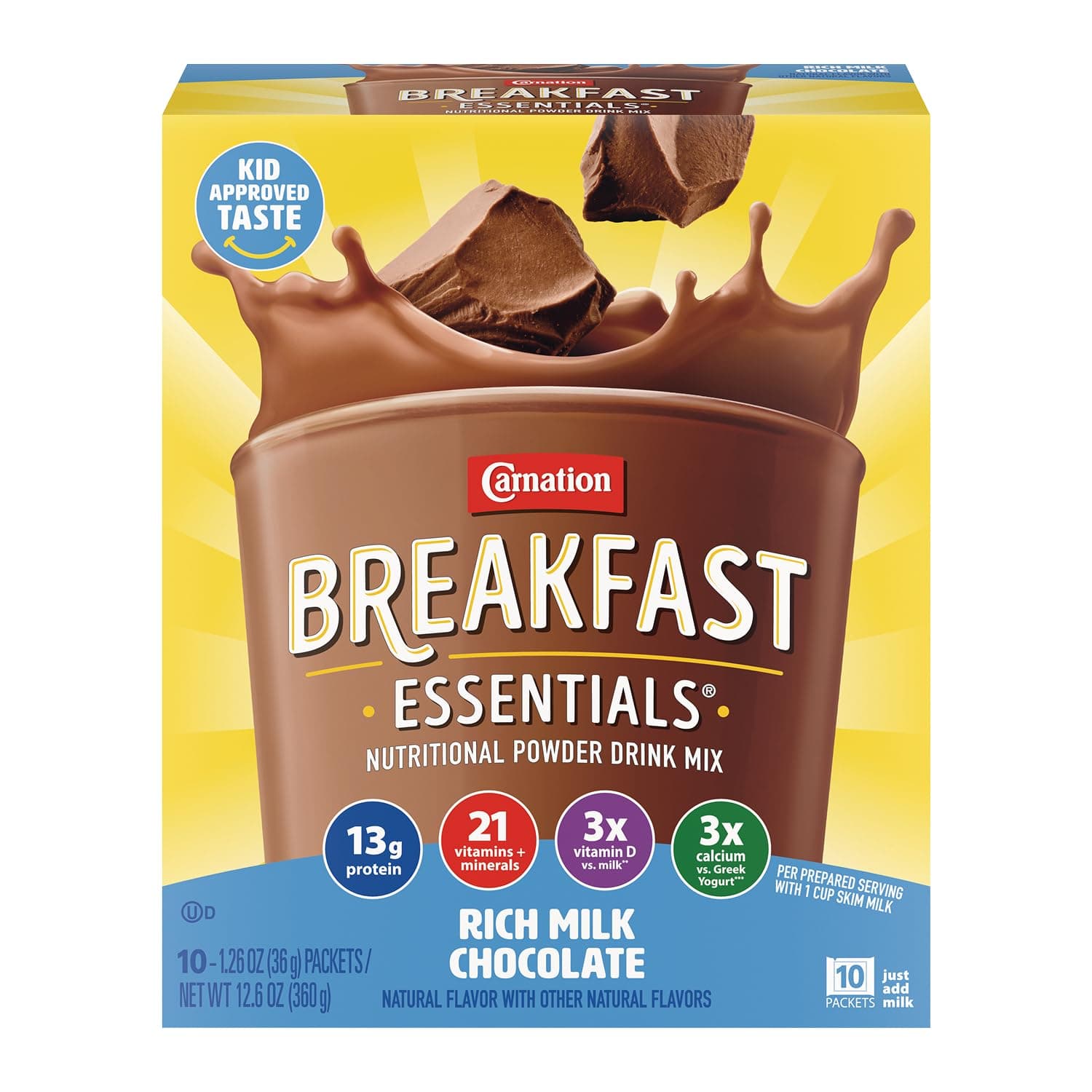 Carnation Breakfast Essentials Powder Drink Mix, Rich Milk Chocolate, 10 Count Box of 1.26 Ounce Packets (Pack of 6)