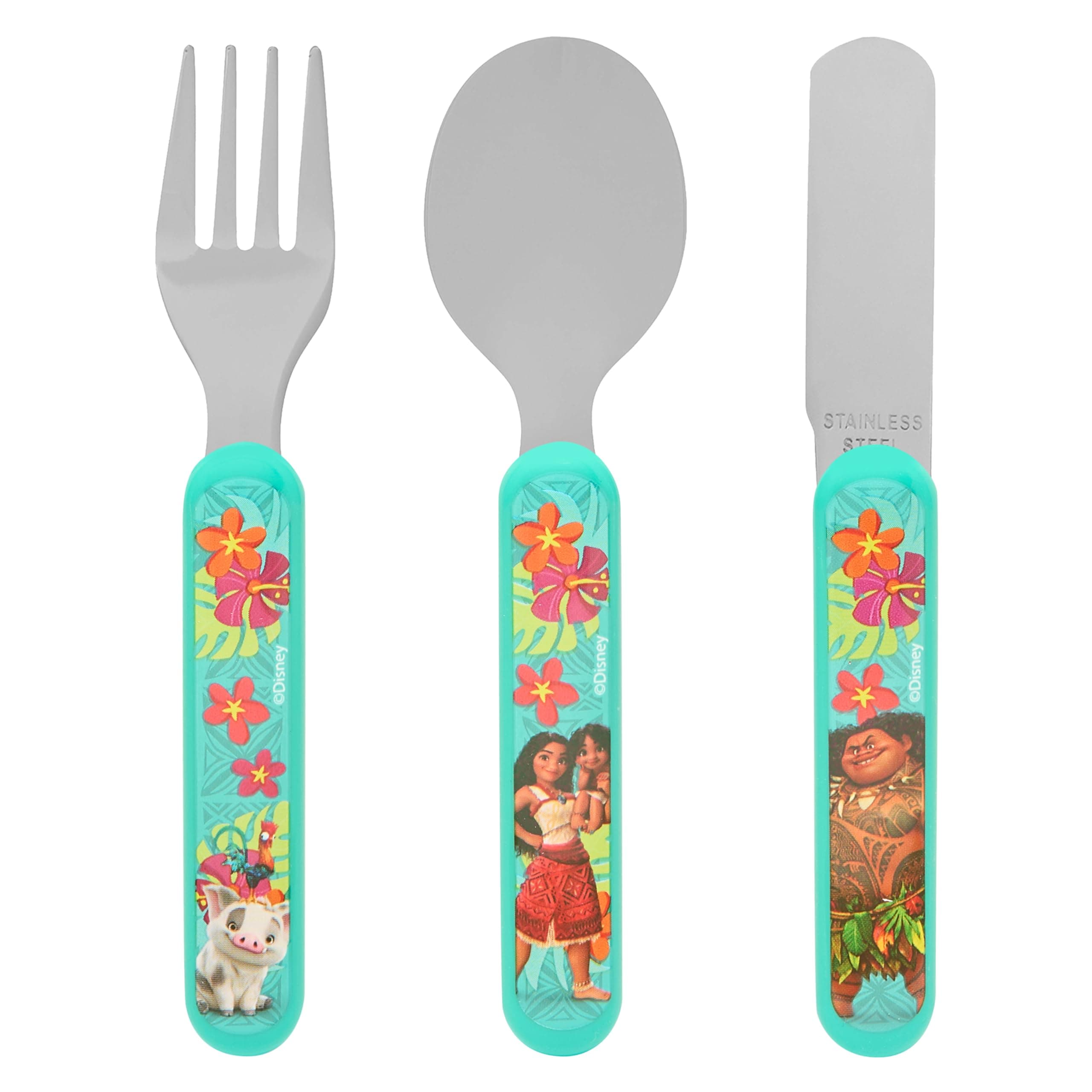 Disney Moana 2 Kids Cutlery Set by Polar Gear | 3pc Childrens Cutlery Set Disney Gifts for Girls & Boys | Moana Gifts Childrens Cutlery Made From Food-Safe Stainless Steel & ABC Plastic | 36 Months Up