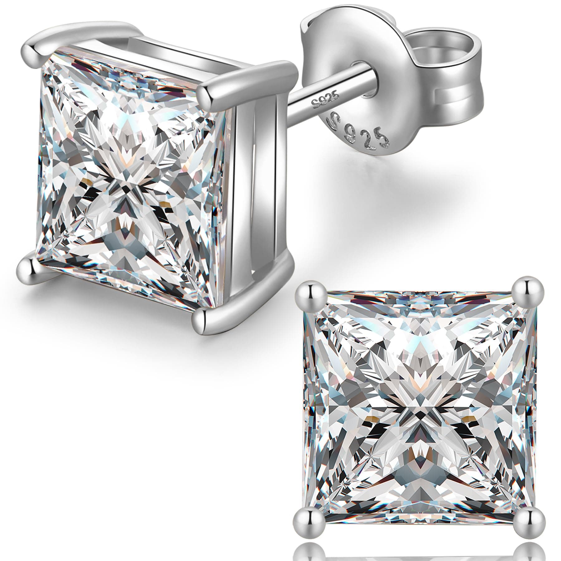 Sparkly Simulated Diamond Stud Earrings for Men Women s925 Sterling Silver Cubic Zirconia Round and Square Cut Stud Earrings 4mm-8mm