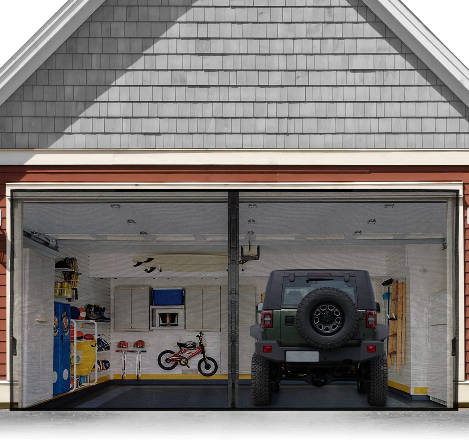 FEGO Garage Door Screen 16x7FT, Magnetic Screen Door with Retractable Fiberglass Mesh and Heavy Duty Weighted Bottom, Easy Assembly&Pass, Hands Free w/ 40 Magnets for 2 Car Garage/Patio/Small Shop