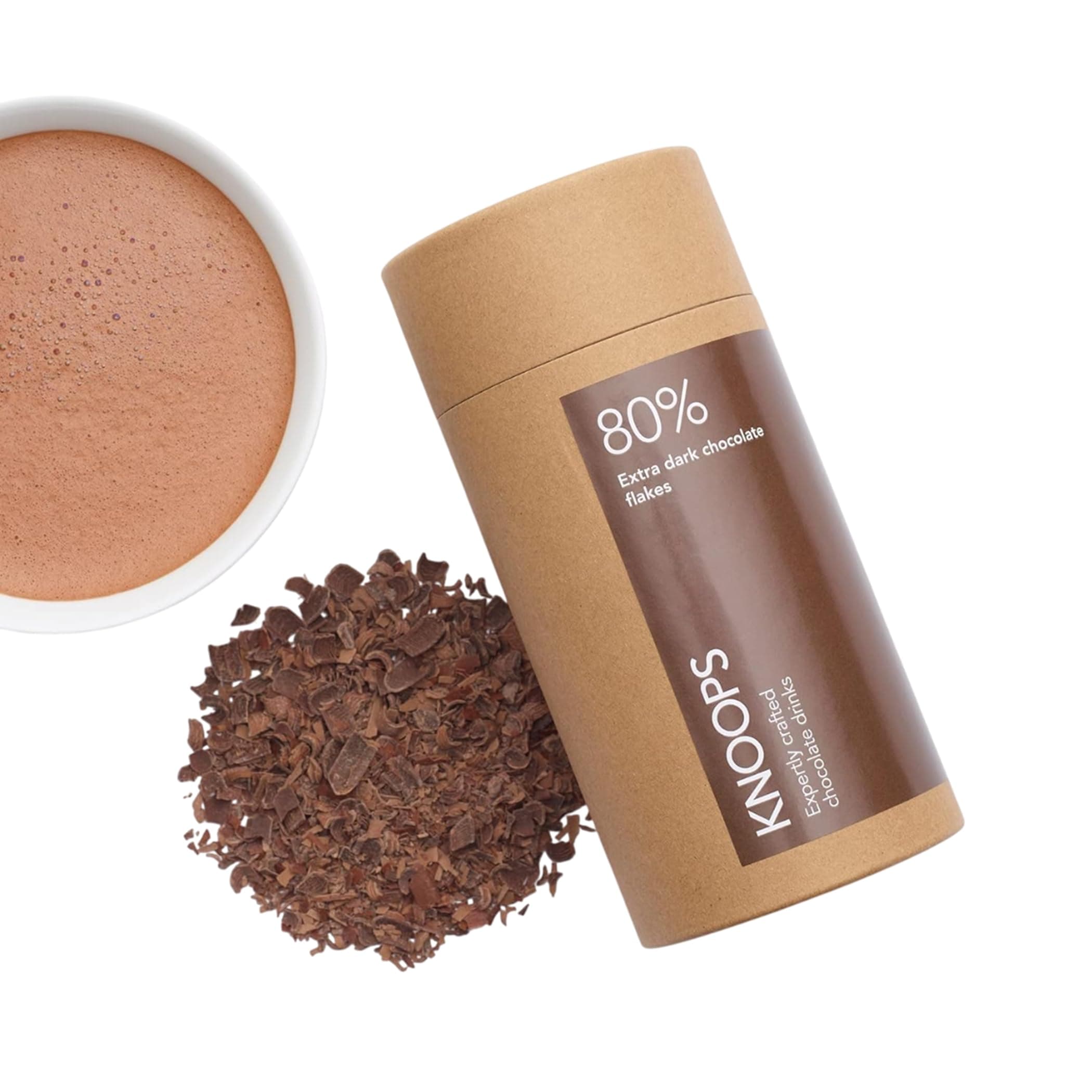 Knoops Dark Hot Chocolate Flakes, 80% Extra Dark Luxury Hot Drinking Chocolate, Delicious Cocoa Drink with Real Choc Flakes, All Natural Vegan Ingredients, 250 g, Equal to 8 Serving Sachets