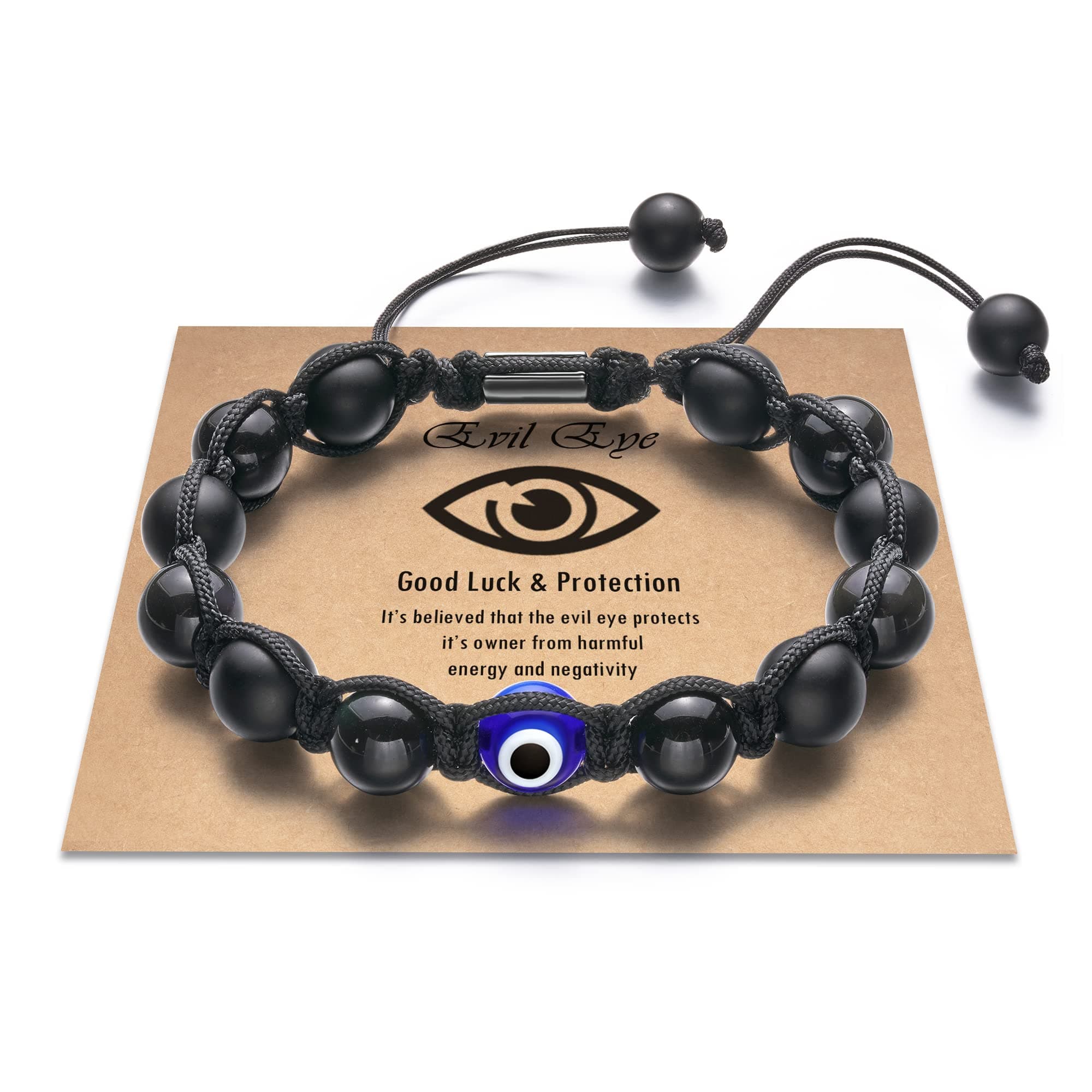 Evil Eye Bracelet for Men Natural Stone£¨8mm£© Adjustable Bracelet Protection Good Luck Amulet for Boy