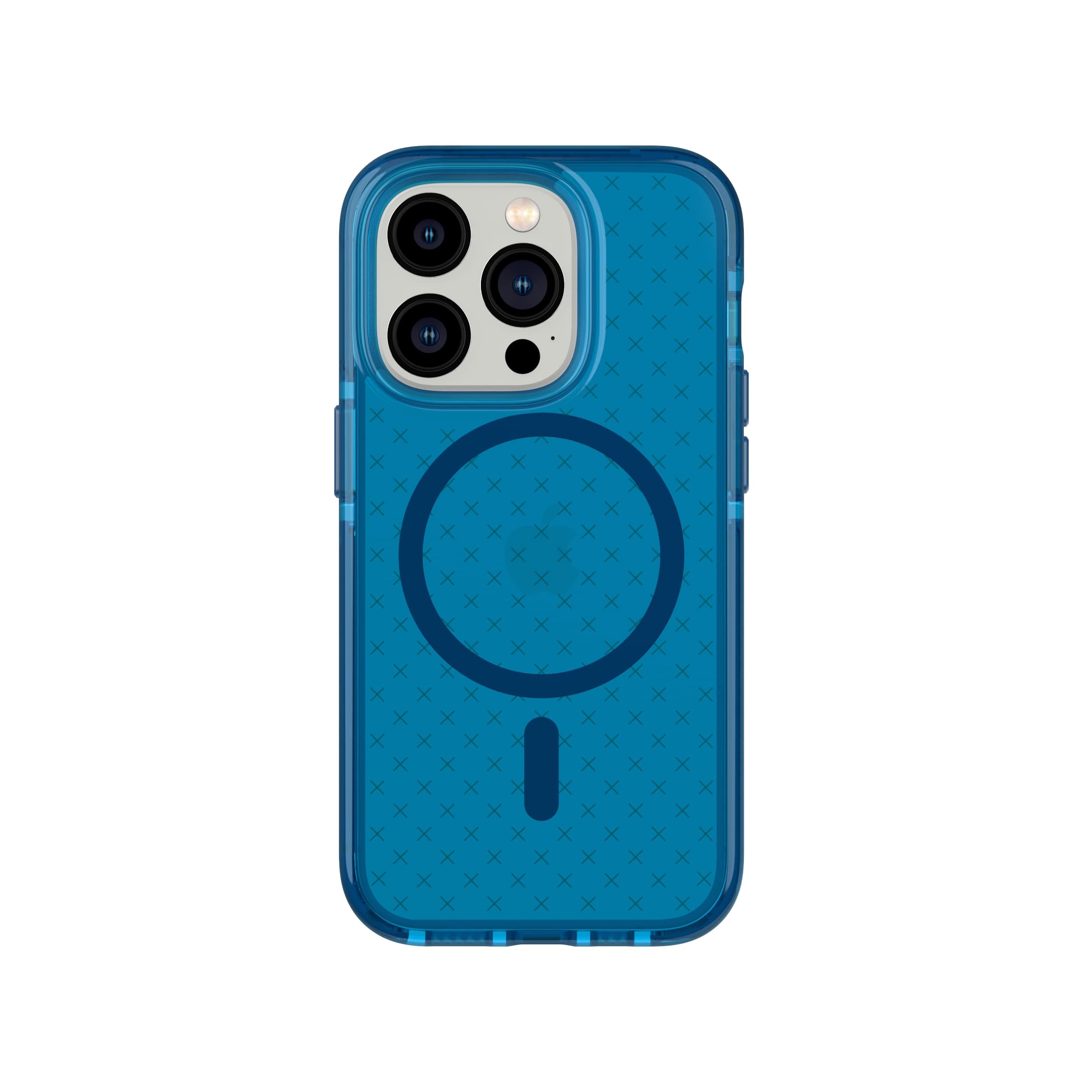 tech21 iPhone 14 Pro Evo Check Compatible with MagSafe – Shock-Absorbing & Slim Protective Phone Case with 16ft FlexShock Multi-Drop Protection & Extra Buttons Classic Blue