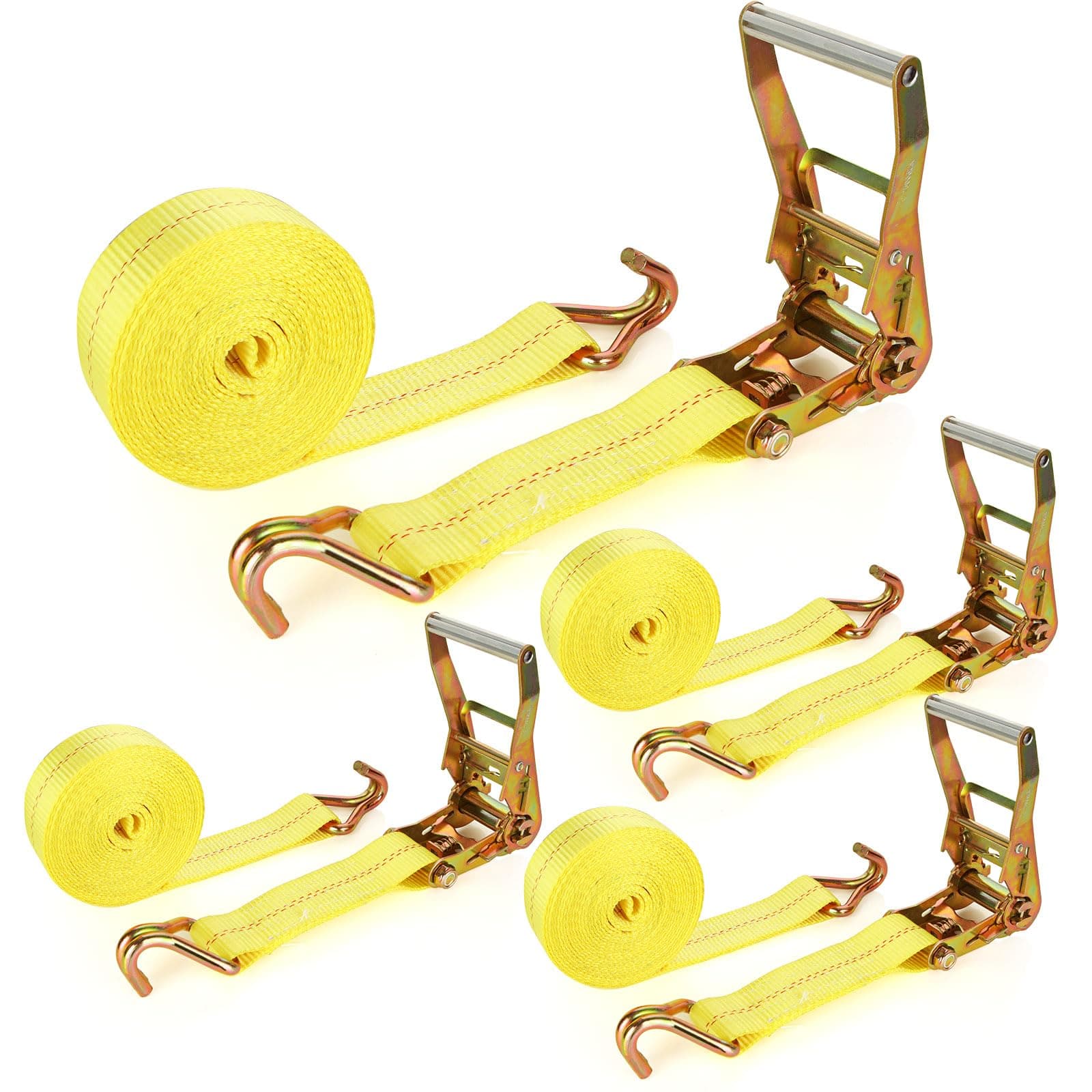 4 Pack 2 Inch Ratchet Straps Heavy Duty 20ft Tie Down Straps Ratchet with Double J Hook, 10000 LBS Break Strength, Cargo Ratchet Straps for Moving, Truck, Trailers, Motorcycles, Kayaks, Car Roof