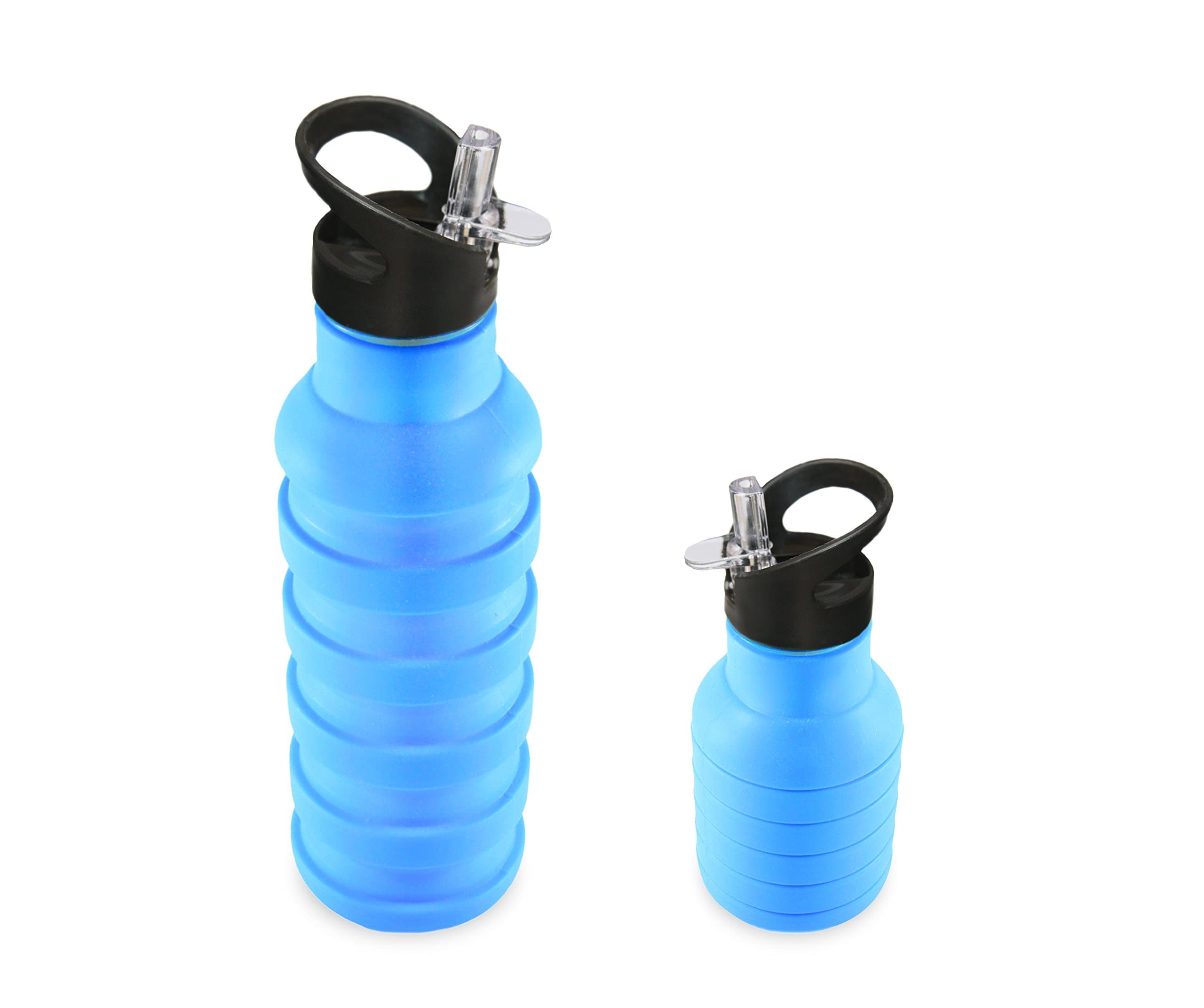 Collapsible Expandable Water Bottle for Sports, Travel, Camping, Hiking, Compact Portable Silicone, 20 oz, Blue