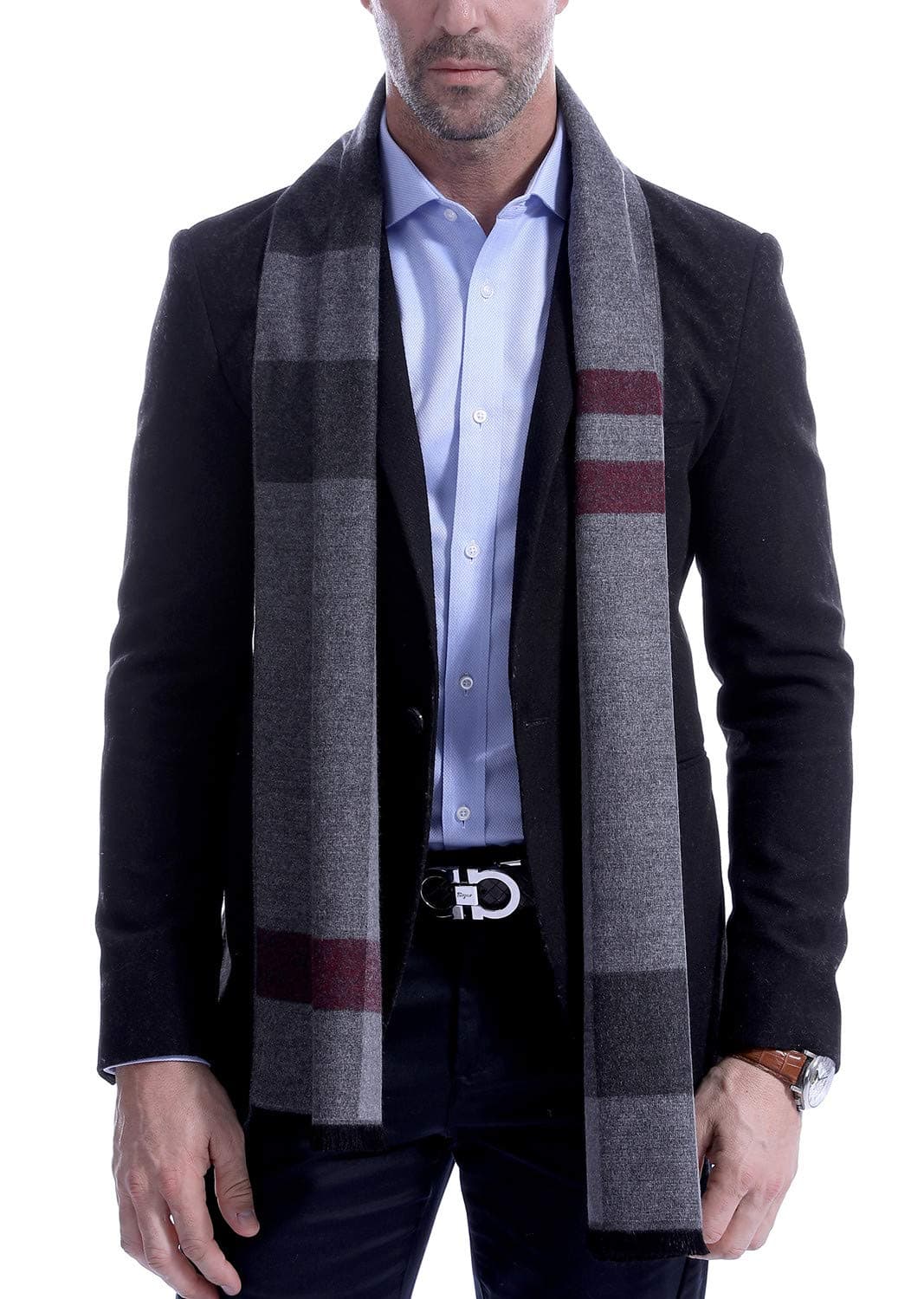 Men's Scarf, Fashion Cashmere Feel Scarves for Men Winter Autumn with Tassels Long Tartan