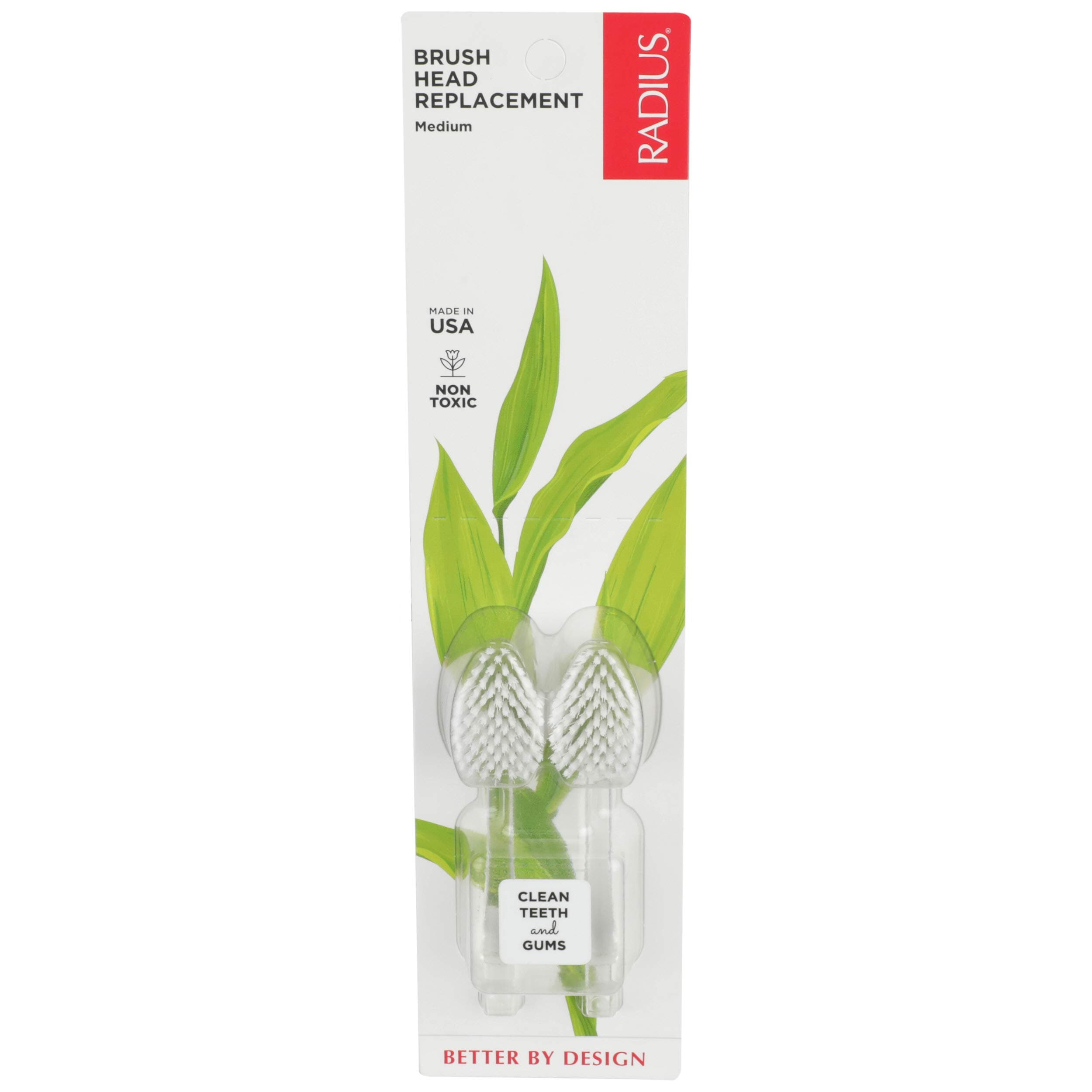 RADIUS Replacement Toothbrush Heads, Medium Bristles, 2-Count, Improve Gum Health & Reduce Gum Issues, Pack of 1