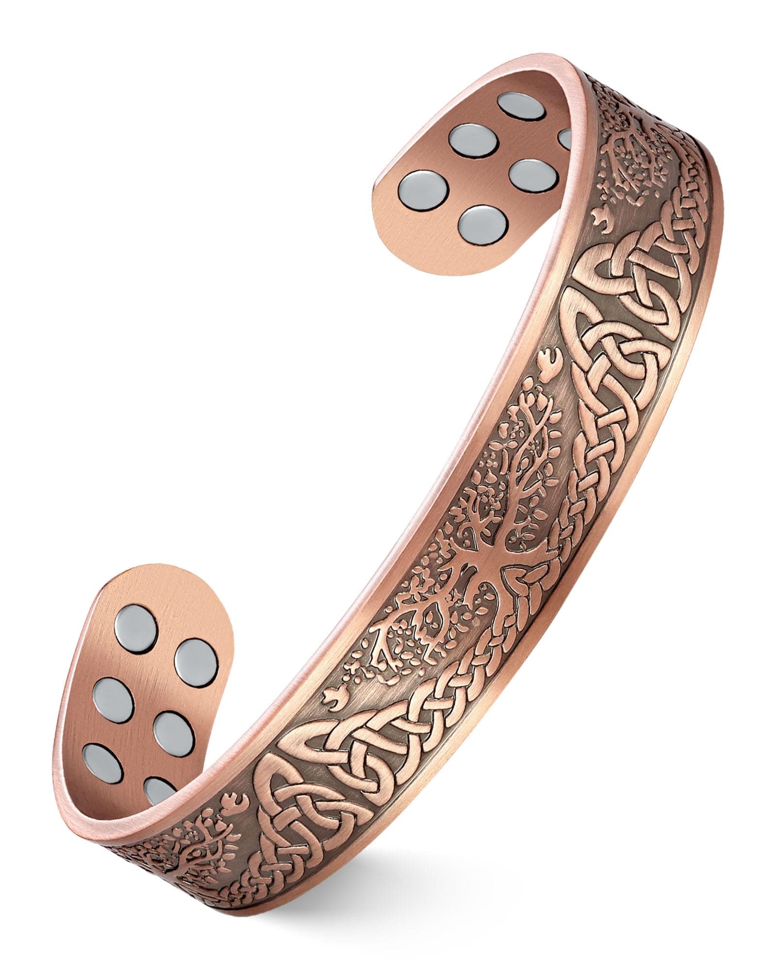 Pure Copper Bracelet for Men Women, Ultra Strength Magnetic Cuff Bangle for Men Women with 3500 Gauss Neodymium Magnets, 99.99% Copper Life Tree Jewelry, Adjustable