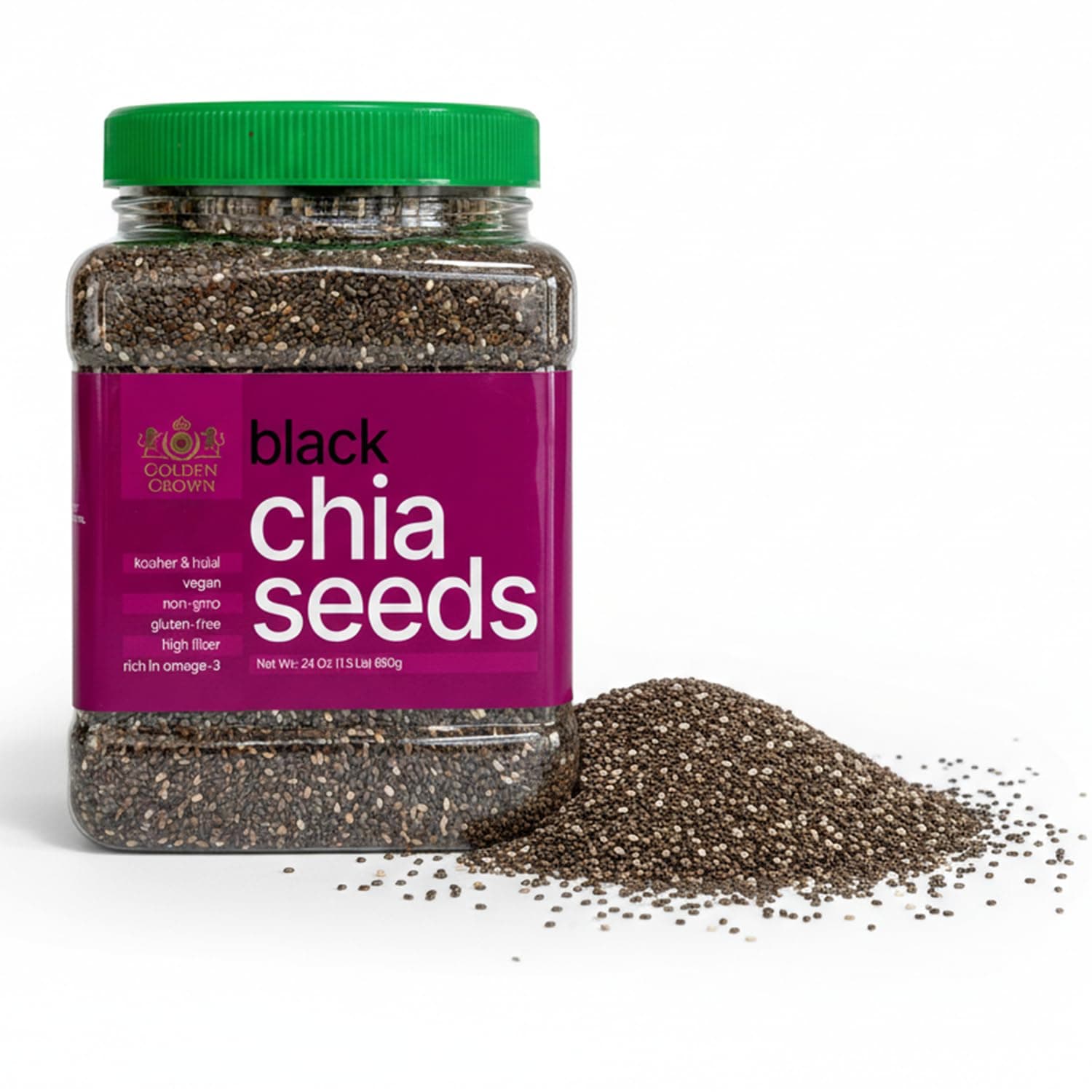 Golden Crown Black Chia Seeds- Gluten-Free Superfood | Rich in Omega-3 & Fiber | Keto Friendly Chia Seeds | Perfect For Chia Pudding, Smoothies, Salads, Baking & More, 24 Oz (1.5 Lb)