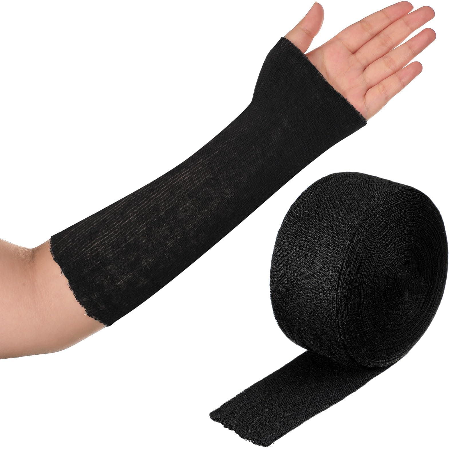 Nuanchu Cotton Stockinette Tubular Elastic Bandage Cast Sleeve Roll Elastic Wrap Tube Bandages Comfortable Cast Stockinette for Arm Leg Knee Prewrap Under Over Cast Bandage (Black,2 Inch X 5.47 Yard)