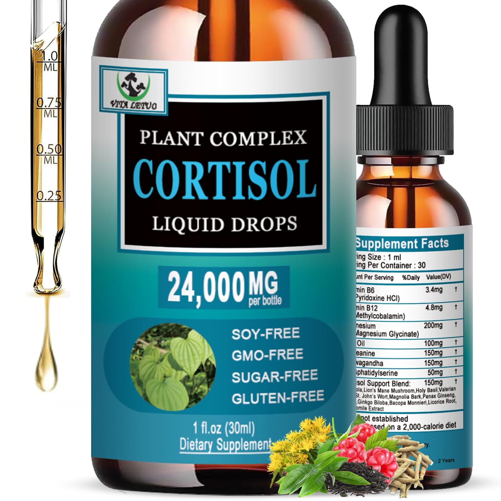 Cortisol Supplement for Women - 19-in-1 Liquid Cortisol Supplement w/Ashwagandha Magnesium L-theanine Phosphatidylserine Herbs - High Absorption Hormone Balanced for Women Drops - Sleep Focus, Non-GMO