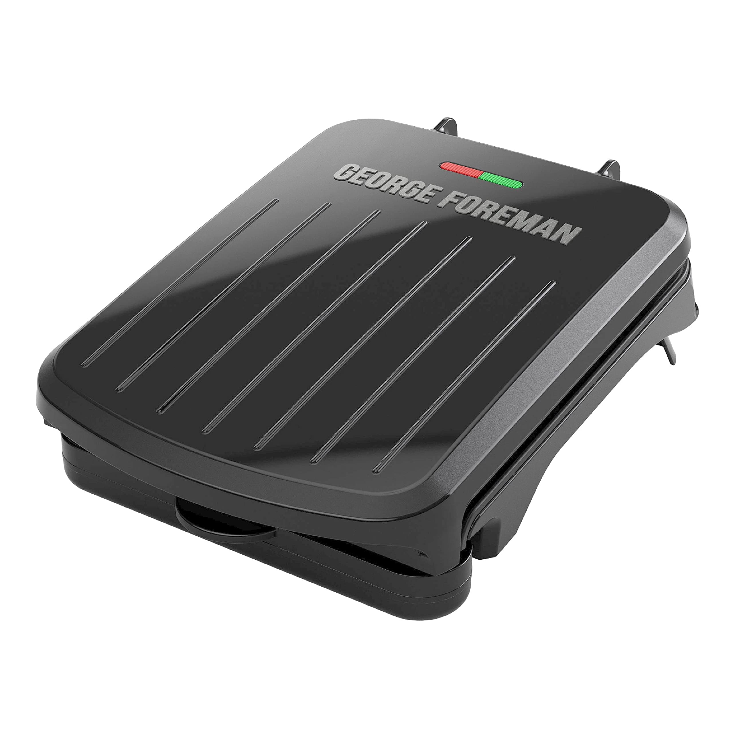 George Foreman Compact 2-Serving Electric Indoor Grill and Panini Press for 1–2 People, Classic Plates, Black