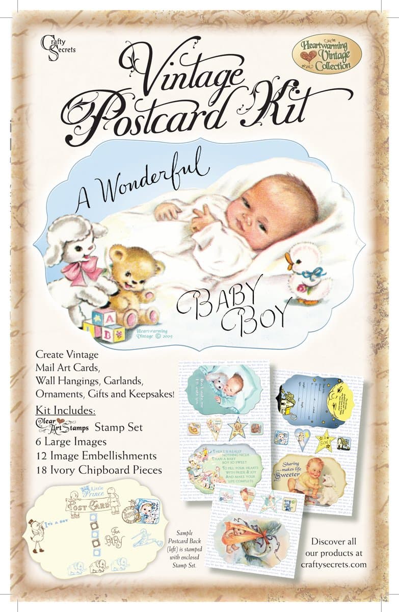 Crafty Secrets Heartwarming Vintage Postcard Kit, Baby Boy