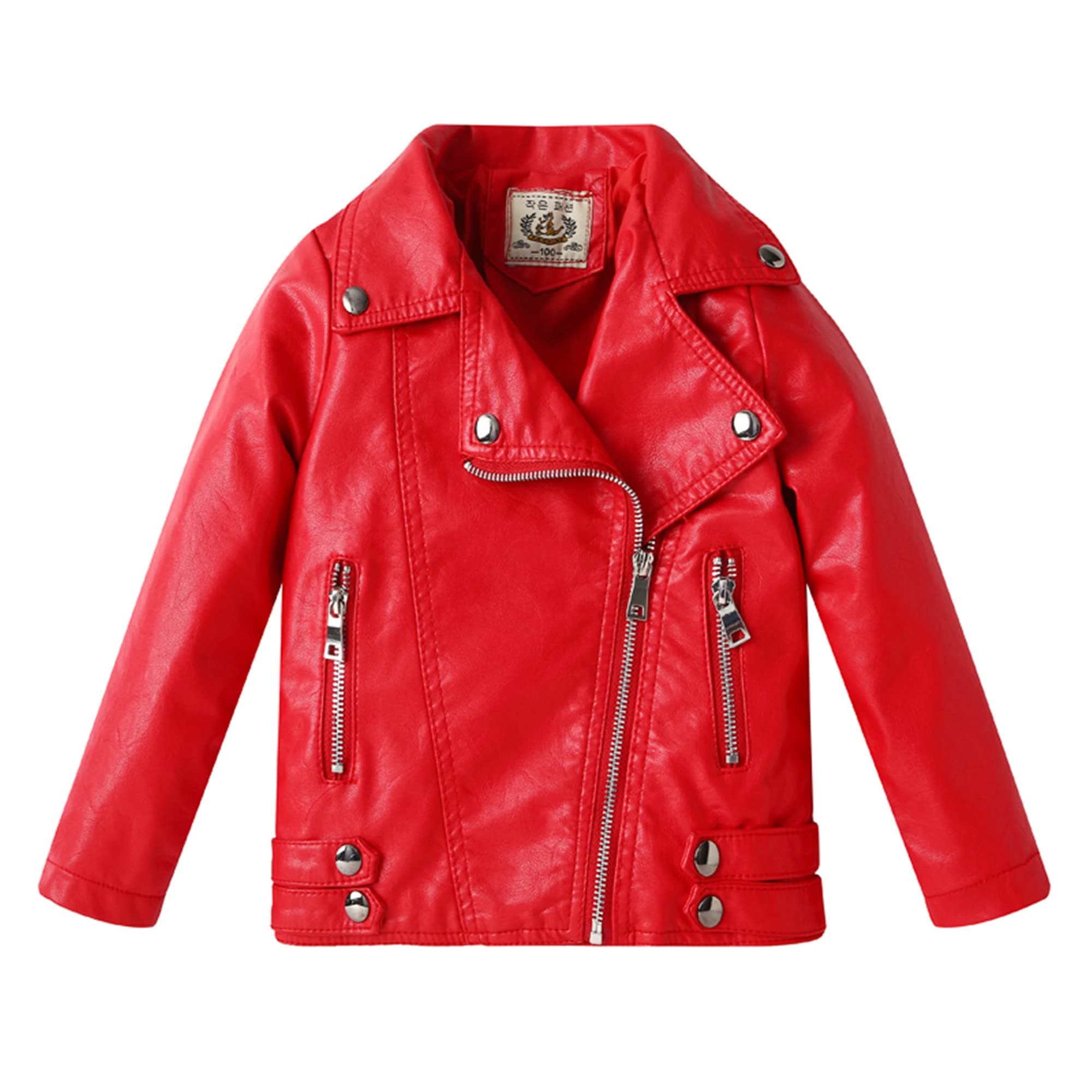 LUCKFACE Girl's Biker Jacket Faux Leather Rivets Leather Motor Jacket