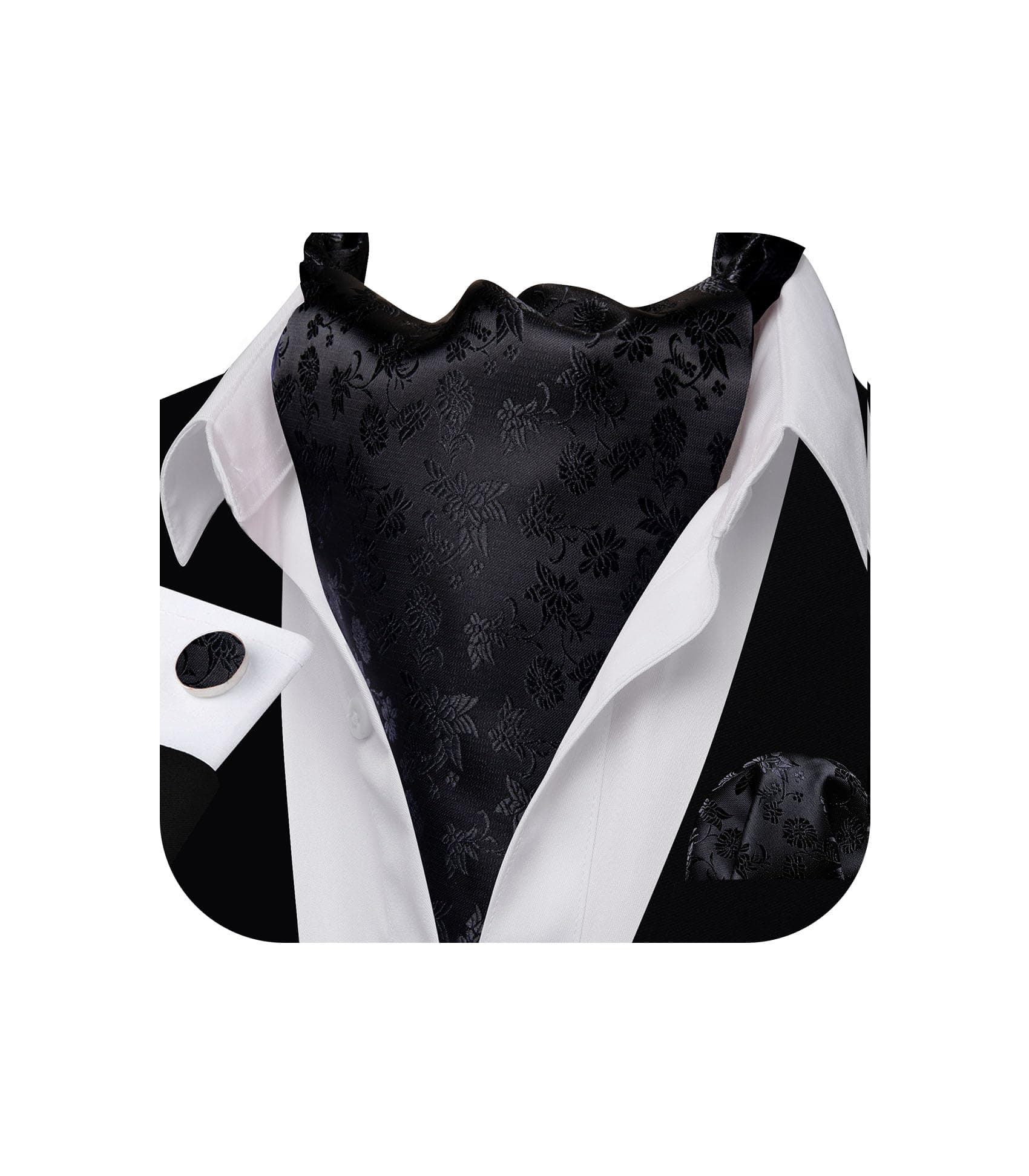 Barry.Wang Mens Silk Cravat Tie Paisley Woven Paisley Fashion Ascot and Pocket Square Cufflinks Set Wedding Formal