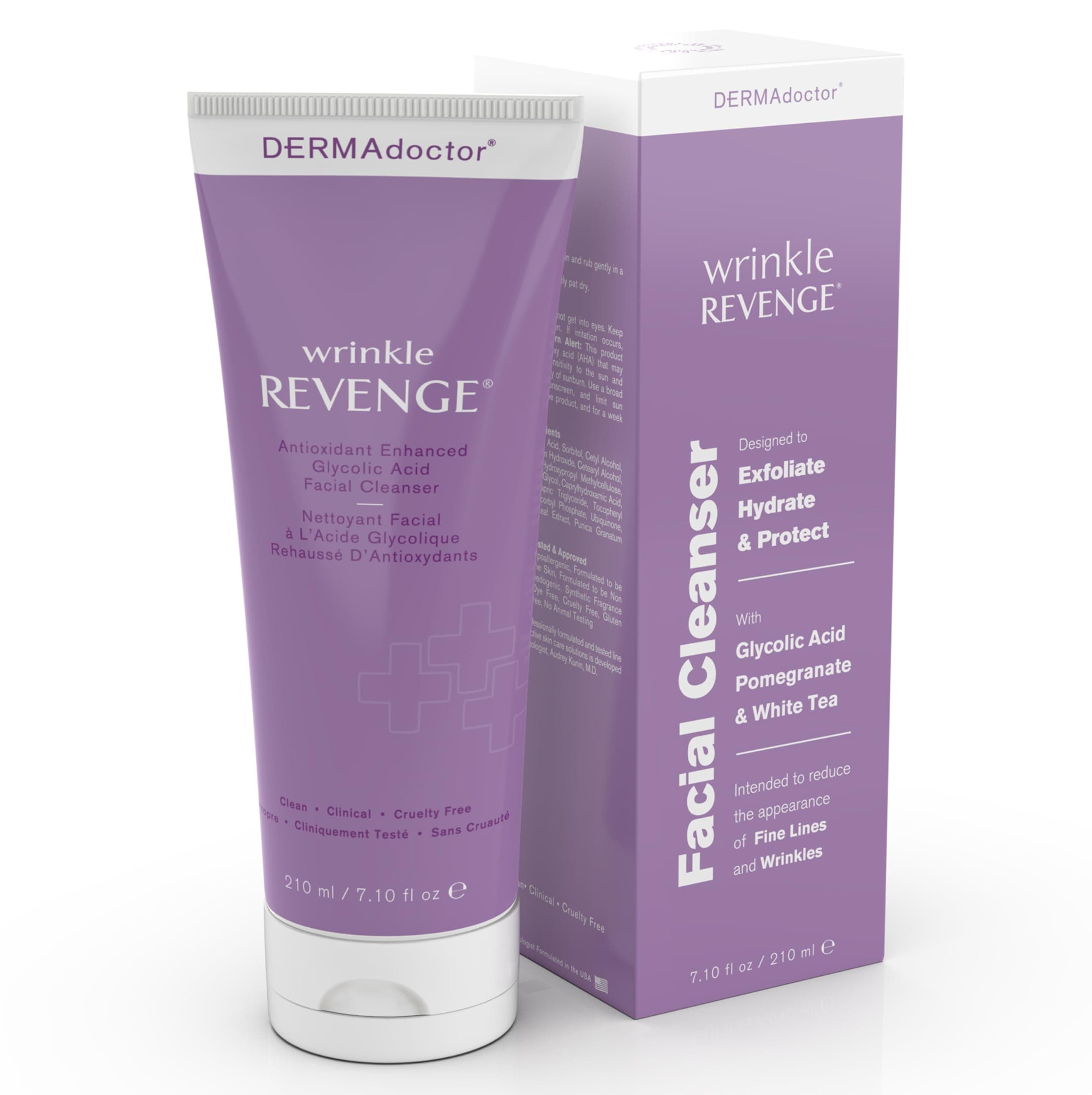 DERMAdoctor Wrinkle Revenge Face Cream, Antioxidant Enhanced Glycolic Acid Facial Cleanser, Removes Impurities, Unclog Pores for Daily Use 210ml (20270-7)