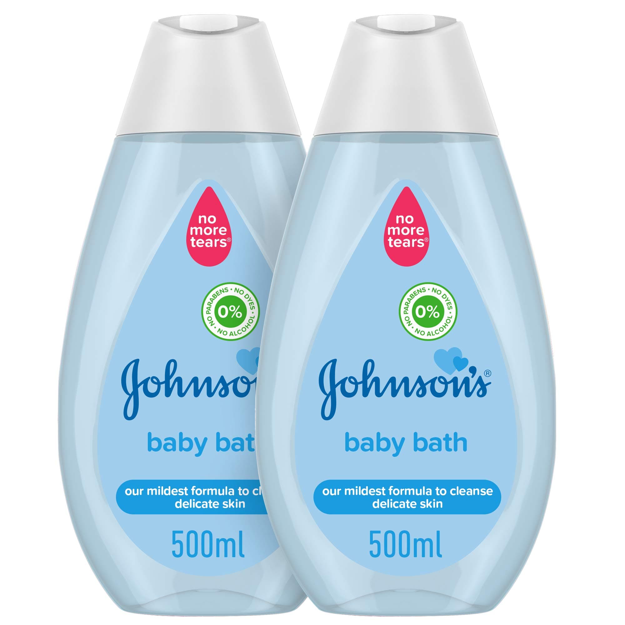 Bath, Gentle Cleansing and Moisturising Formula for Soft, Healthy Skin, 500ml, Pack of 2, Paediatrician-Tested, Dermatologically Approved, No More Tears, Fragrance-Free