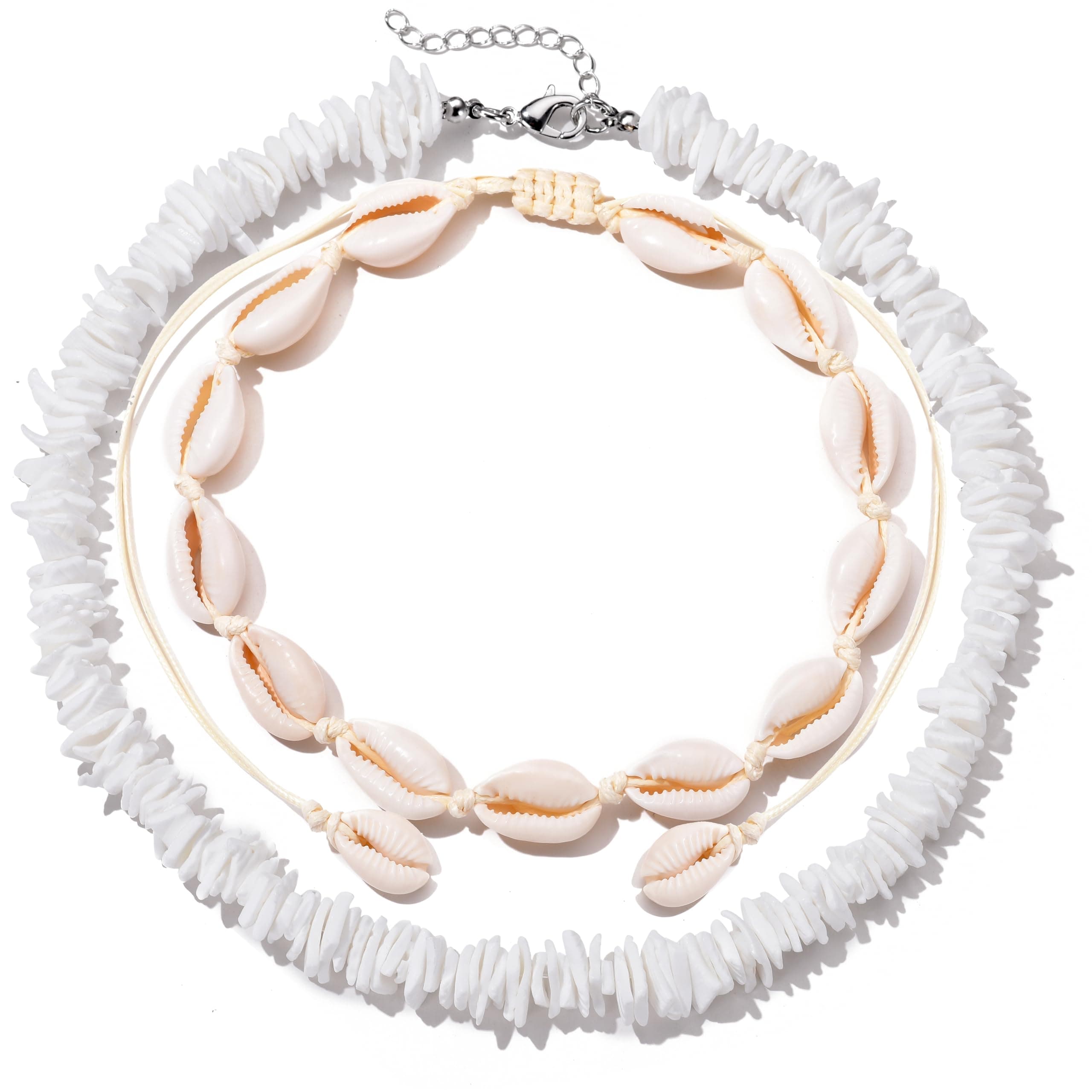 White Puka Shell Hawaiian Cowrie Shell Pearl Beach Choker Handmade Adjustable Summer Clavicle Necklace - Surfer Jewelry for Women & Men