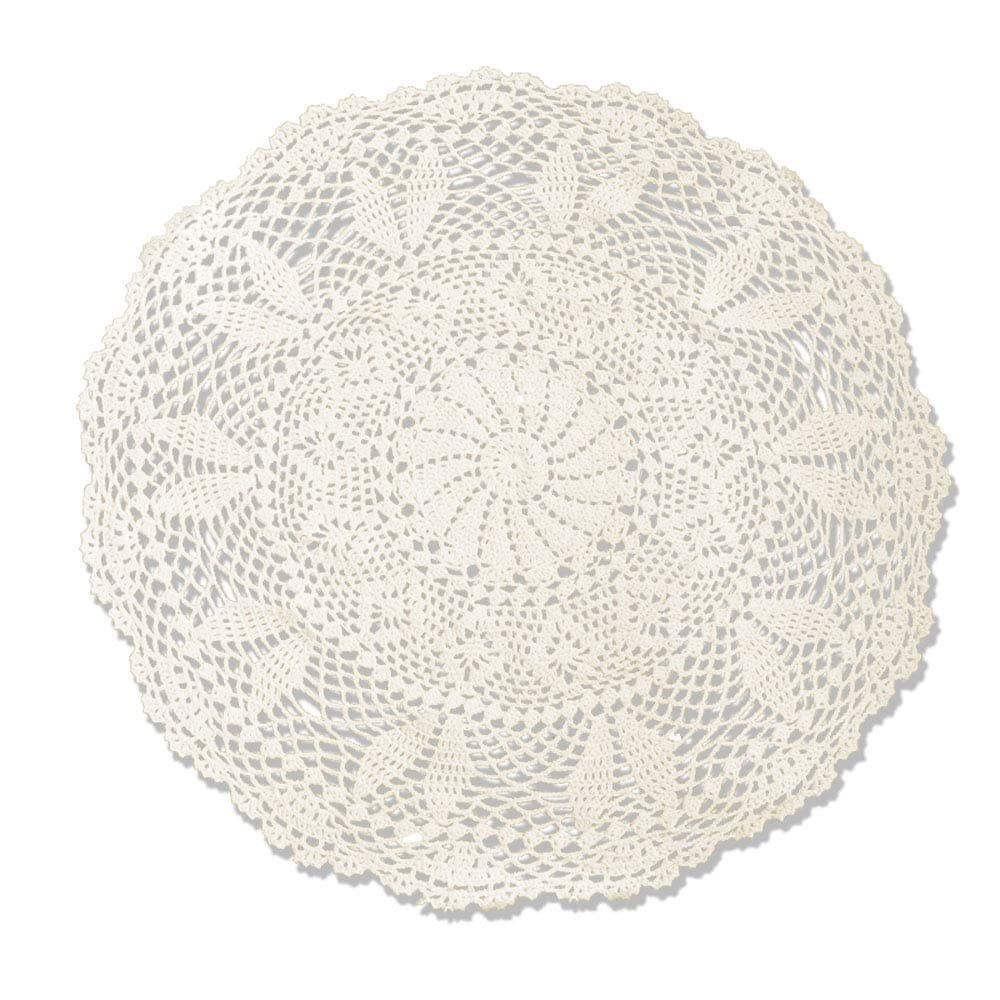 KEPSWET Beige 24 inch Round Crochet Lace Table Doily Handmade Cotton Tablecloth(60cm, Beige)