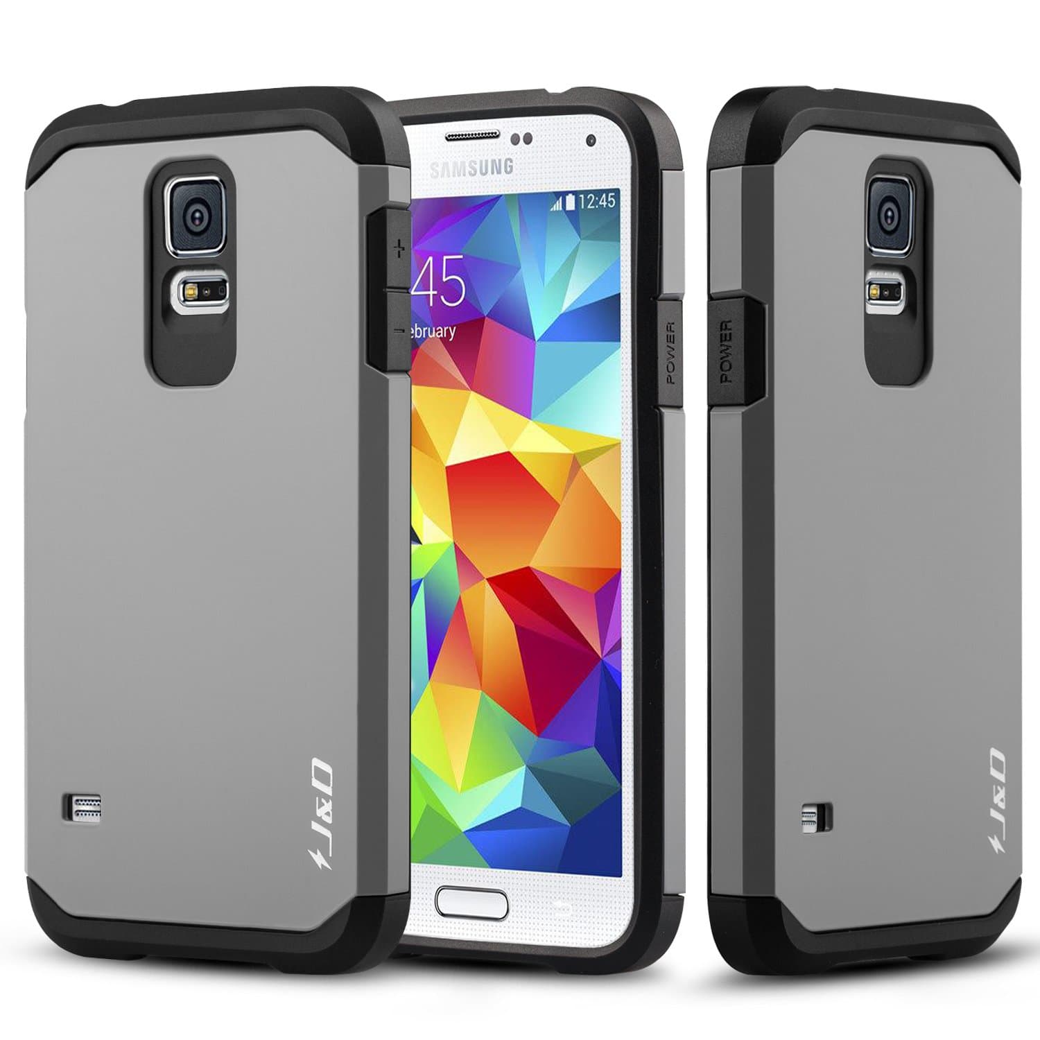 J&DCase Compatible for Galaxy S5, Heavy Duty Dual Layer Hybrid Shock Proof Protective Rugged Bumper Case, Grey