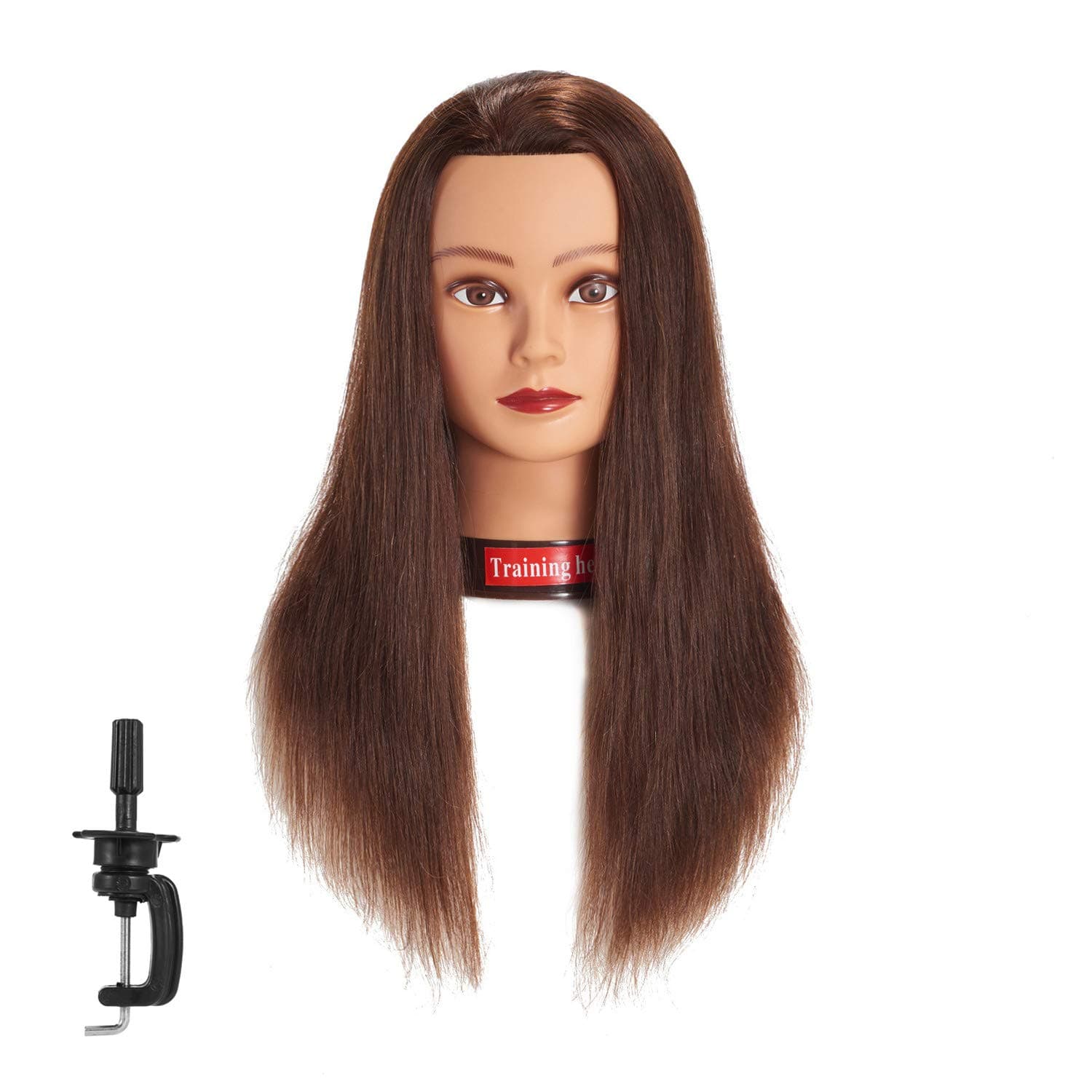 20-22" 100% Human hair Mannequin head Training Head Cosmetology Manikin Head Doll Head with free Clamp (brown)
