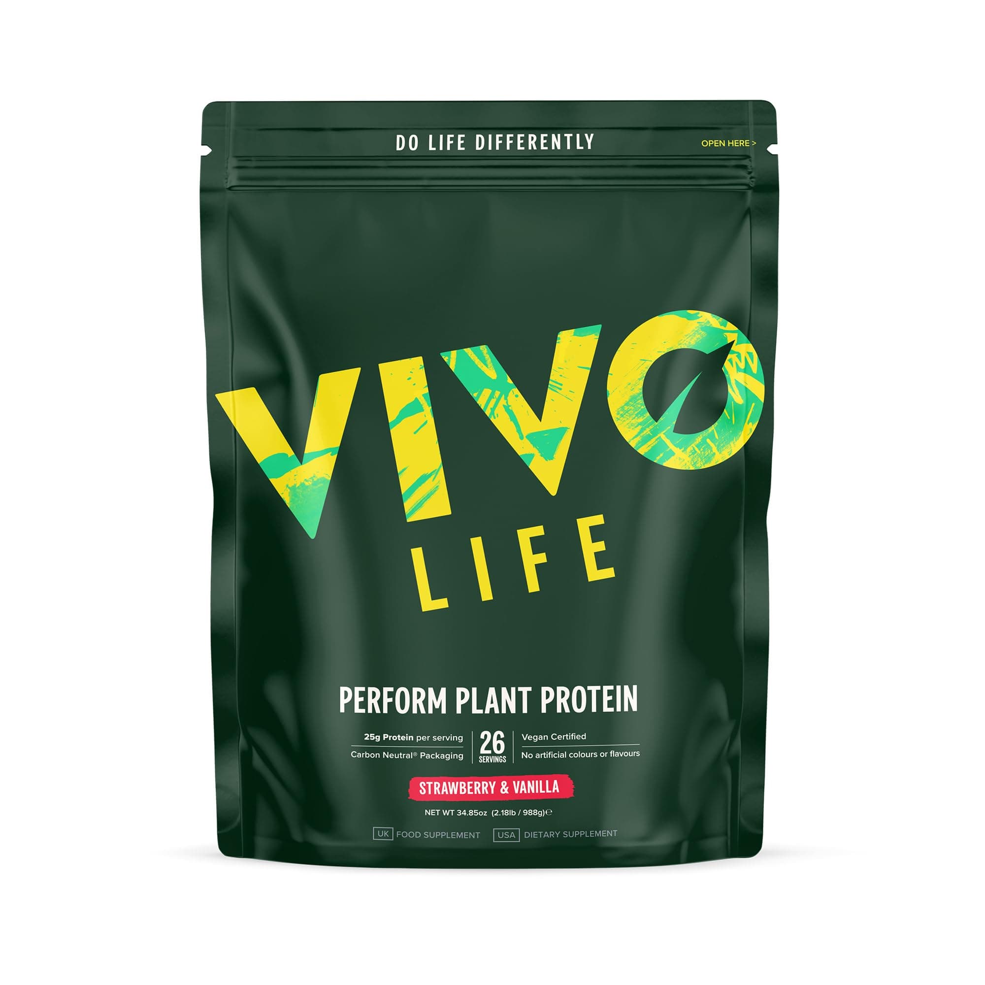 Vivo life Perform Plant Protein Powder - Pea & Hemp Protein Blend with BCAA (34.85 oz, Strawberry & Vanilla)
