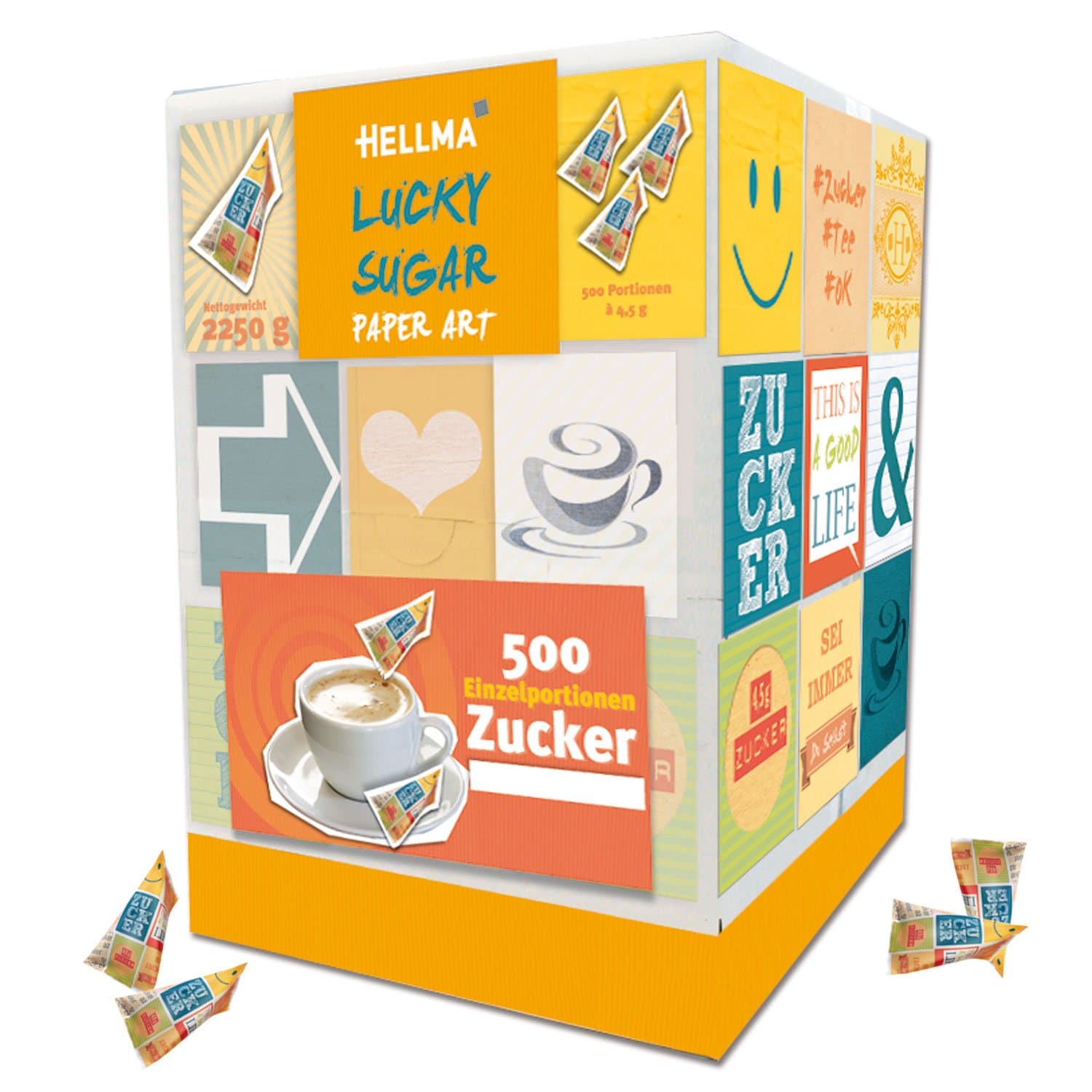 Hellma Lucky Sugar Paper Art, Sugar, Sticks, Bags, 500 x 4.5 gr Pieces, 2250 gr