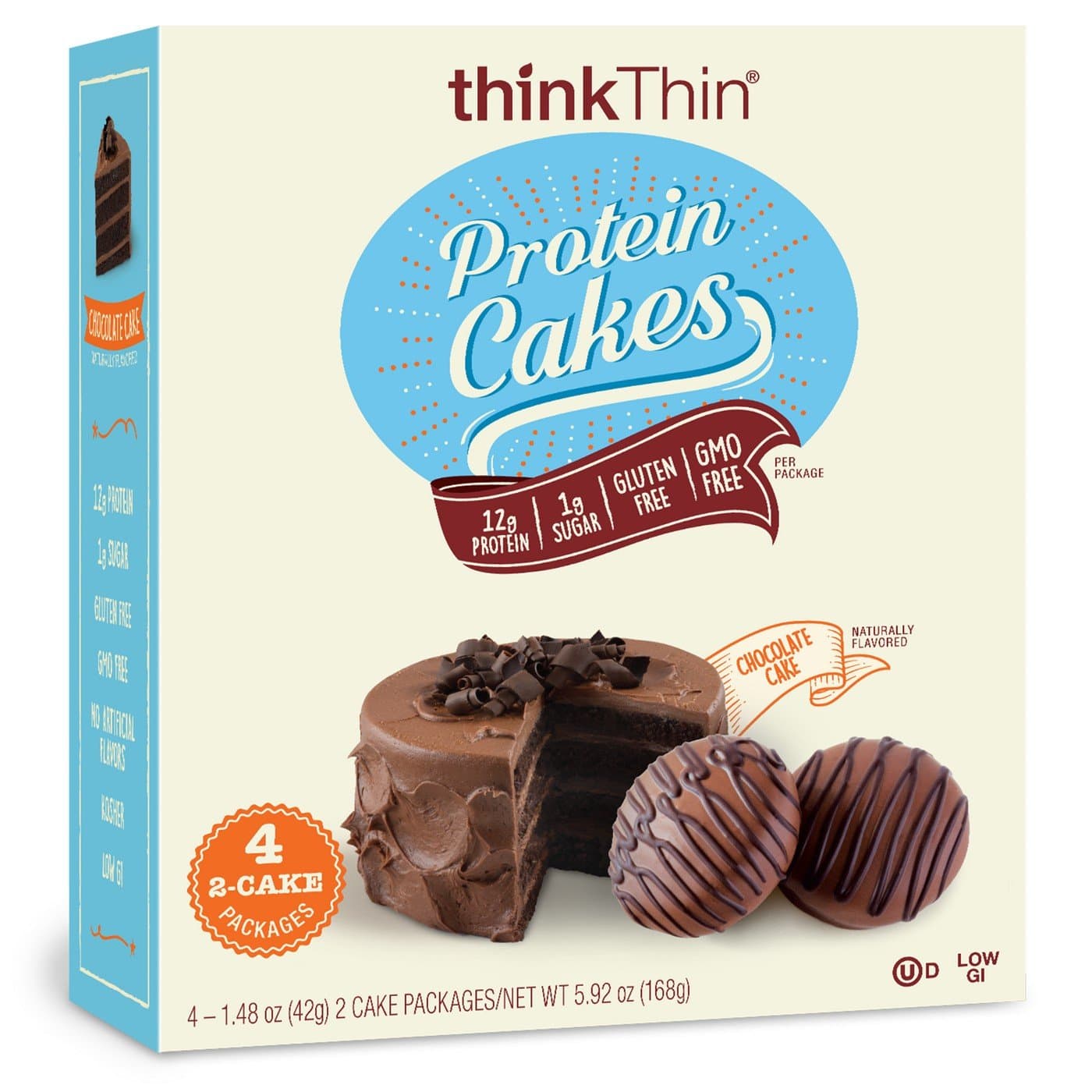 thinkThin Chocolate Cake Flavored Protein Cakes 5.92oz(1.48oz x 4), pack of 1