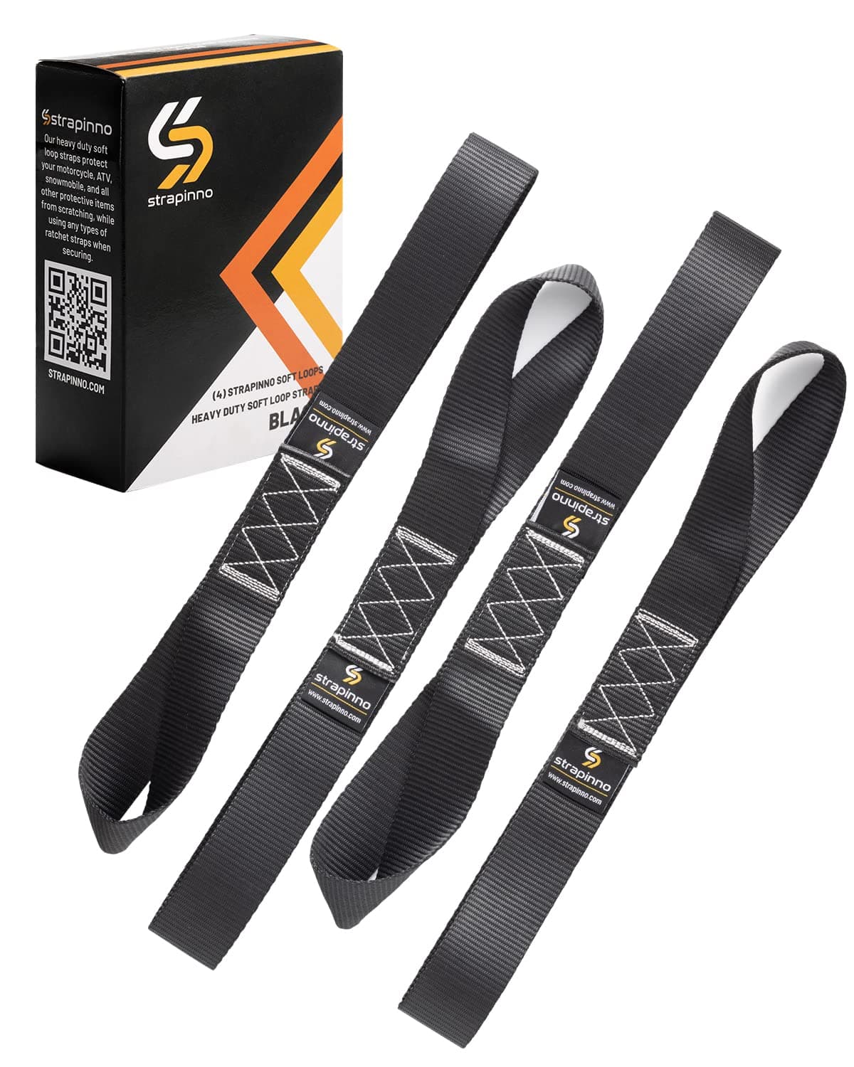 STRAPINNO 4pcs. Soft Loop Tie-Down Straps -1.7 in. x 17 in. Straps with 10,500lbs Breaking Strength and 3,500lbs Working Load Limit Each, Ideal for Securing ATV, UTV, Vehicles, and Other Equipment
