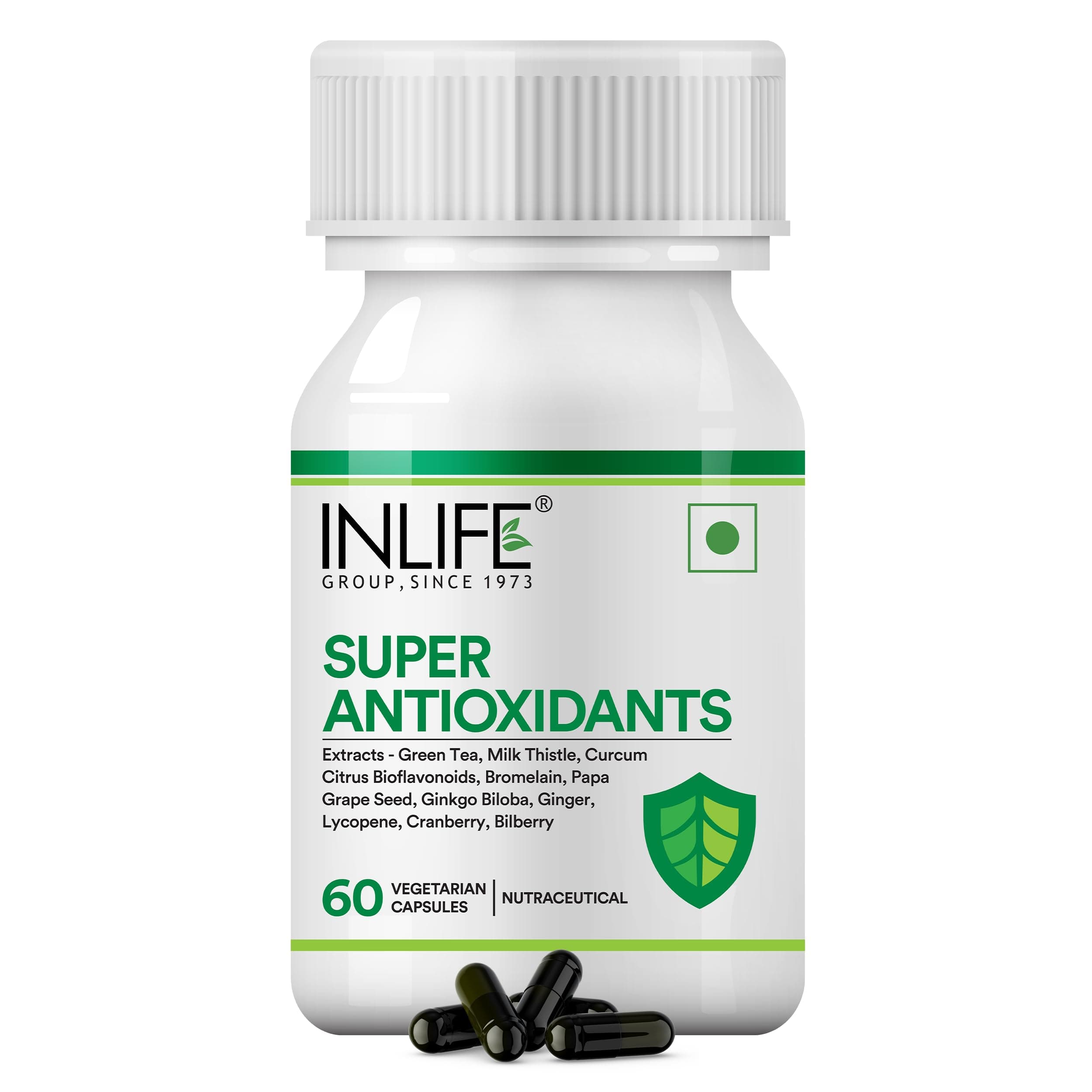 Super Antioxidant Supplement Lycopene, Green Tea, Milk Thistle, Curcumin, Grape Seed, Ginkgo Biloba, Ginger, Cranberry, Alpha Lipoic Acid, Lutein, Zeaxanthin - Pack of 60 Vegetarian Capsules