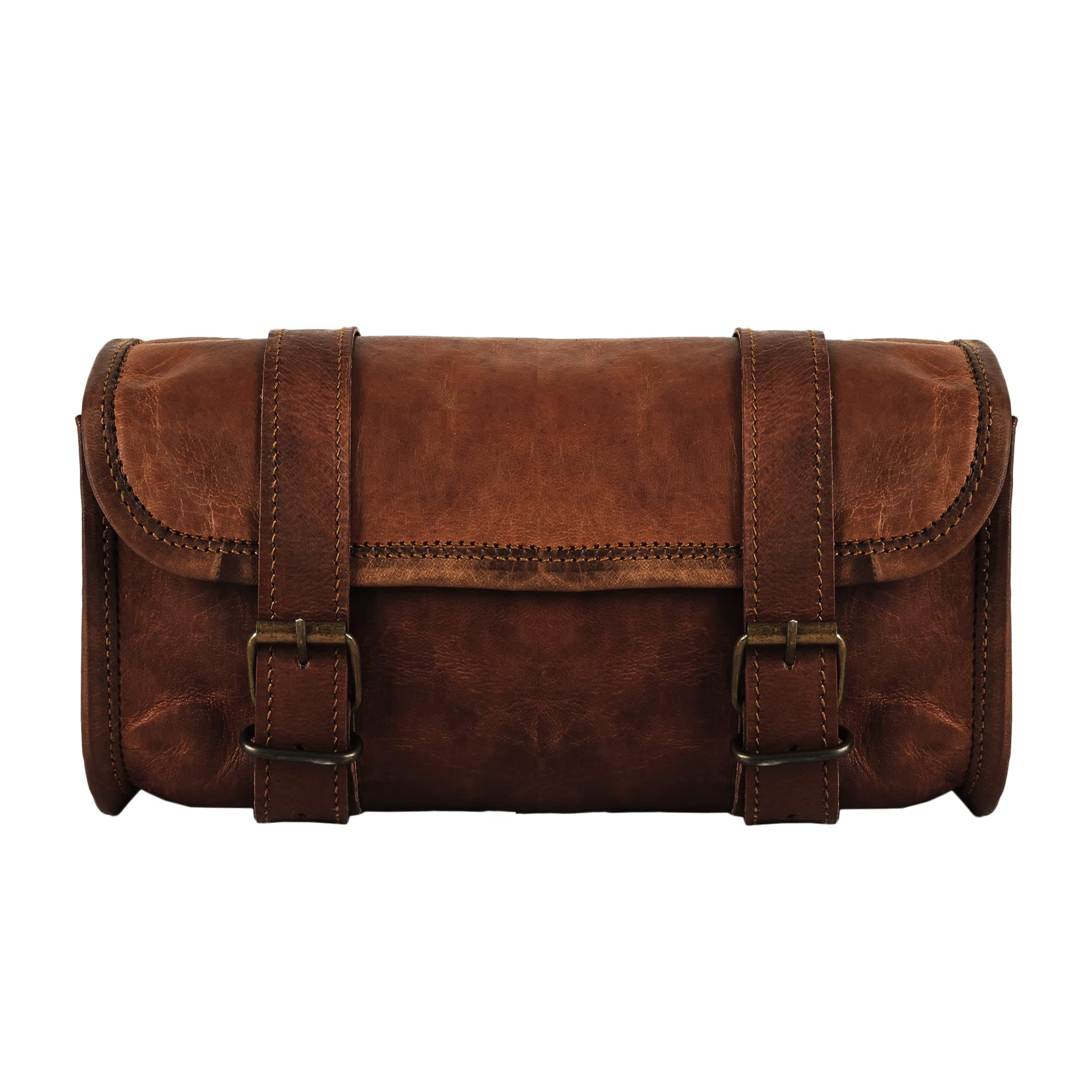 vintage crafts Genuine Goat Leather Motorcycle 2 Strap Buckle Closure Tool Brown Bag Quick Release Clasp Reinforced for Handlebars,Forks, Sissy Bar - 25cm