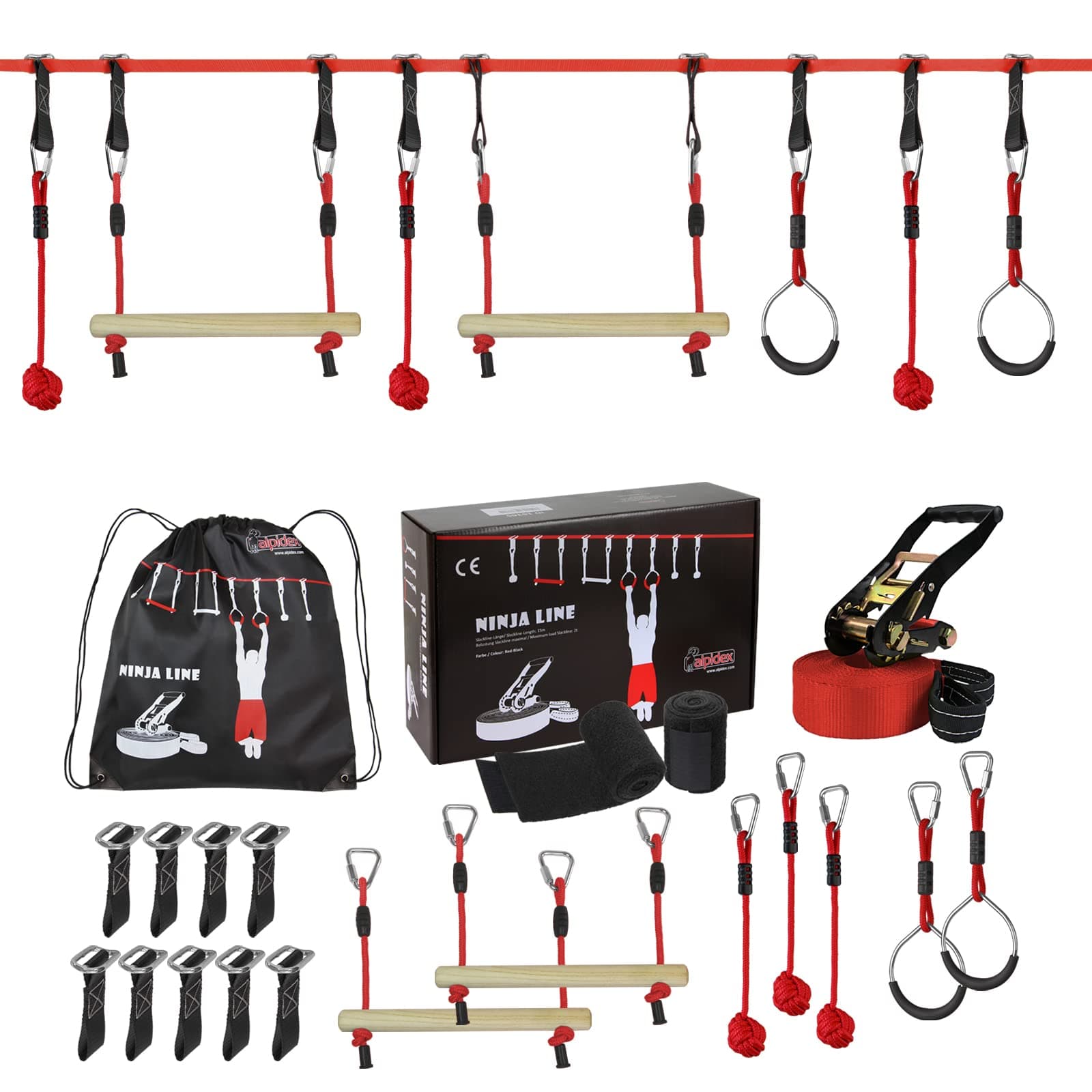 ALPIDEXNinja Line Slackline Set for Teenagers and Adults with Rings Rope Knot