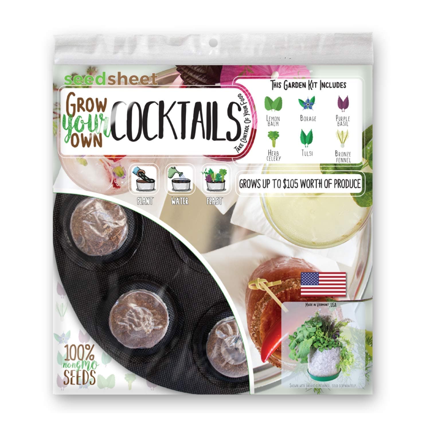 Home Garden Seeds – Seedsheet Grow Your Own Organic Gardening Pods – Eco Friendly Ingredients – Starter – Seedsheet Only (Cocktail)