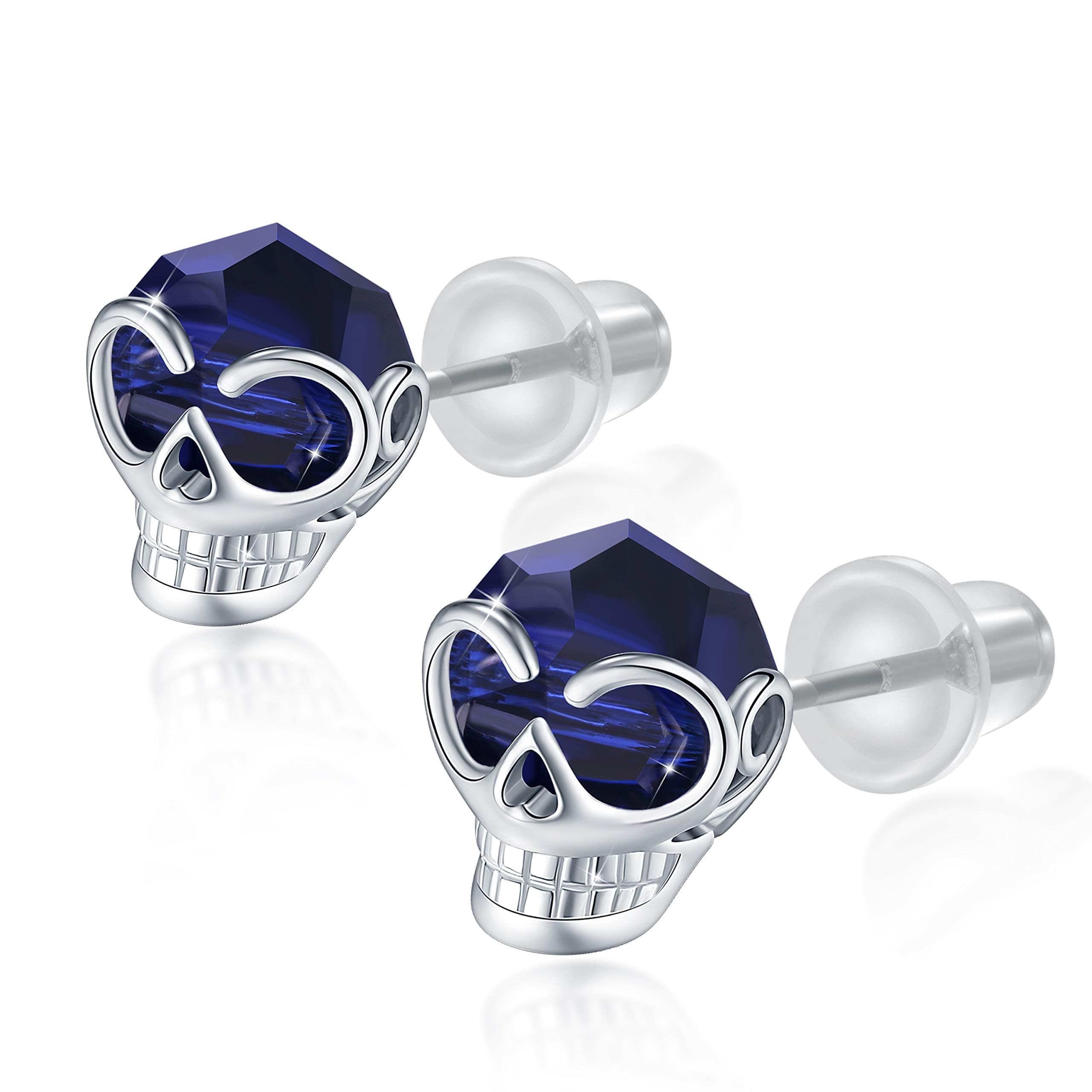 CRYSLOVE Halloween Gifts Vintage Skull Stud Earrings Crystal Gothic Punk Rock Style Black Classic Skull Earrings for Mens Womens with Gift Boxed