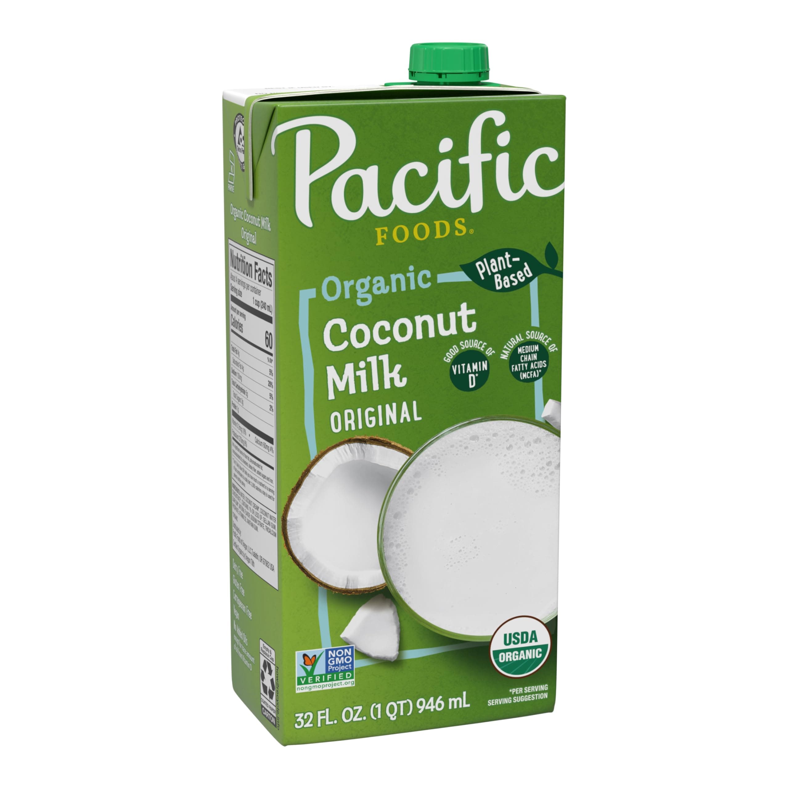 Pacific Foods Original Organic Coconut Milk, Plant Based Milk, 32 oz Carton