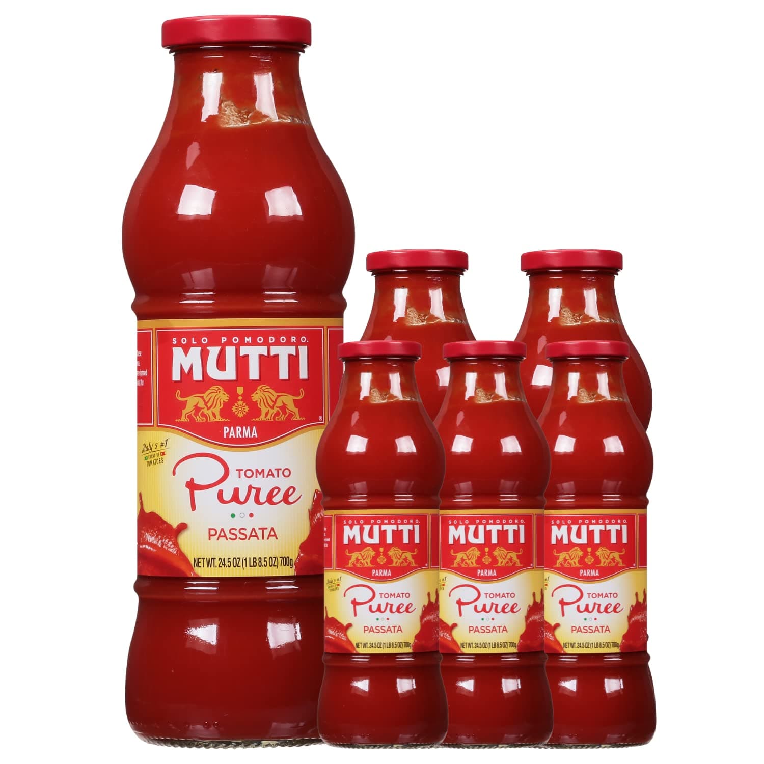 Tomato Puree (Passata), 24.5 oz. | 6 Pack | Italy’s #1 Brand of Tomatoes | Fresh Taste for Cooking | Canned Tomatoes | Vegan Friendly & Gluten Free | No Additives or Preservatives