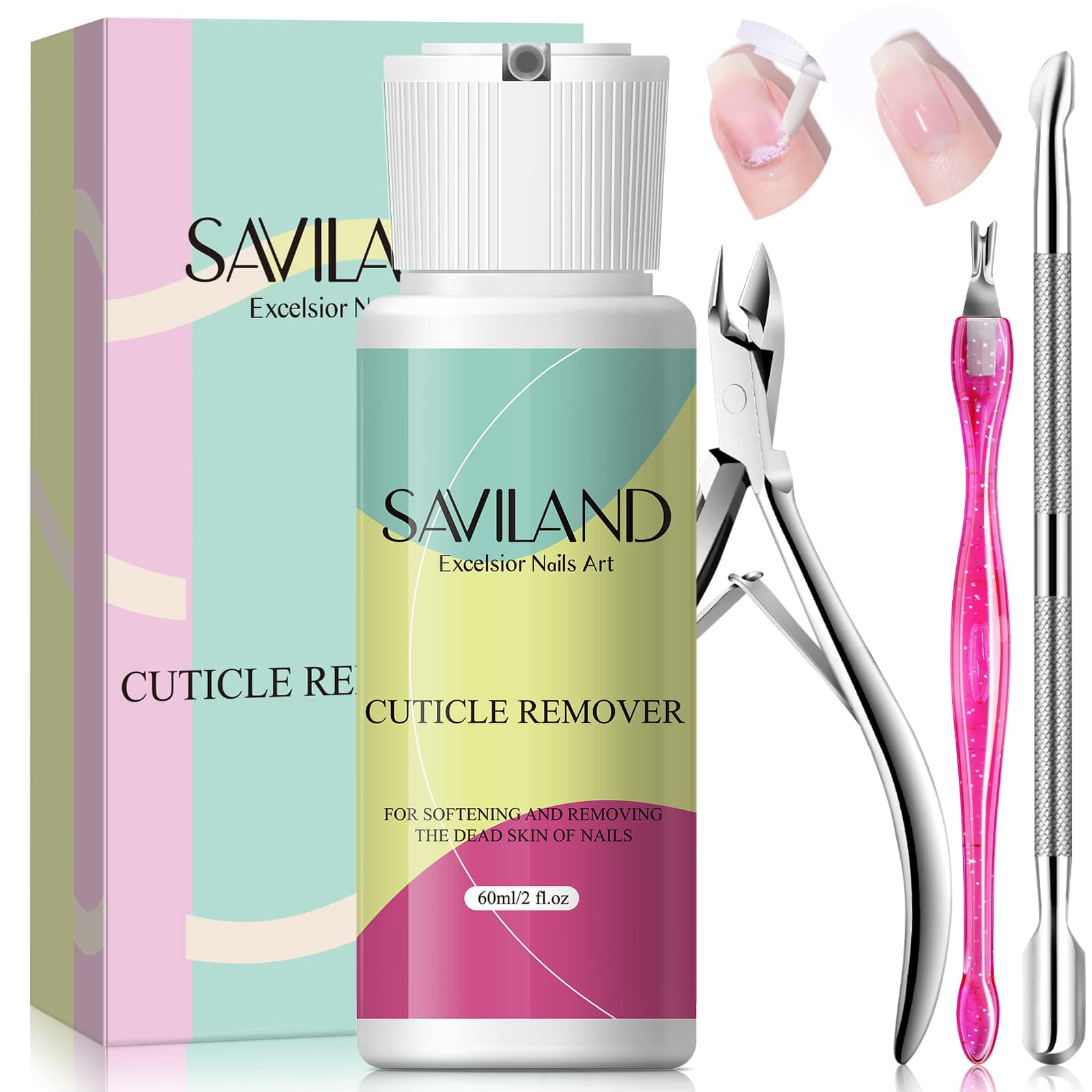Cuticle Remover Kit Professional Nail Care Manicure Kit - 2.03 OZ Cuticle Remover Liquid Cream with Cuticle Trimmer, Cuticle Nipper and Cuticle Pusher, Christmas Gifts for Women