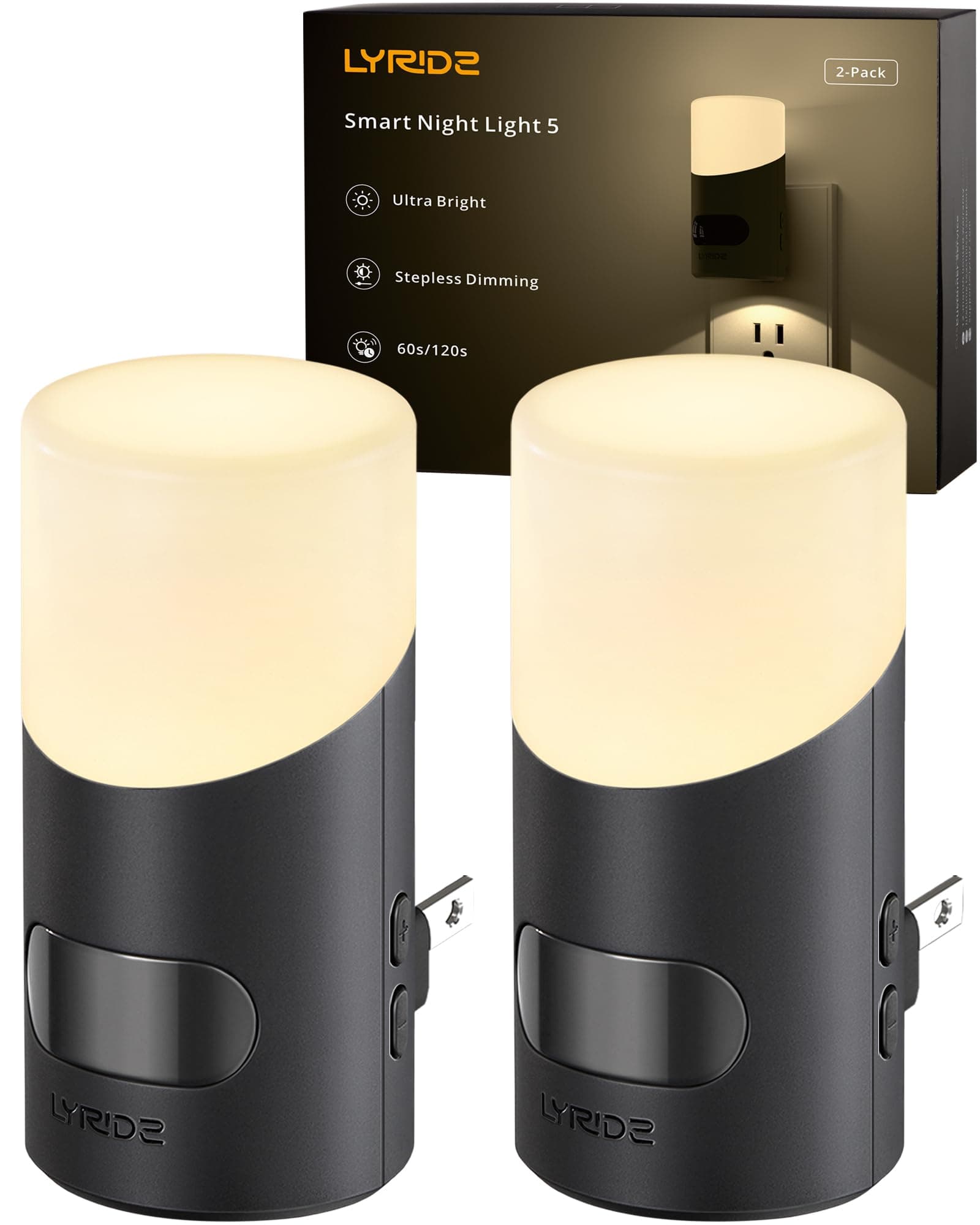 Lyridz LED Night Lights Plug into Wall with Motion Sensor, 1-150LM Dimmable Plug-in Nightlight Indoor for Bedroom, Bathroom, Hallway, Stairs, Pet House, Toilet, 2 Pack