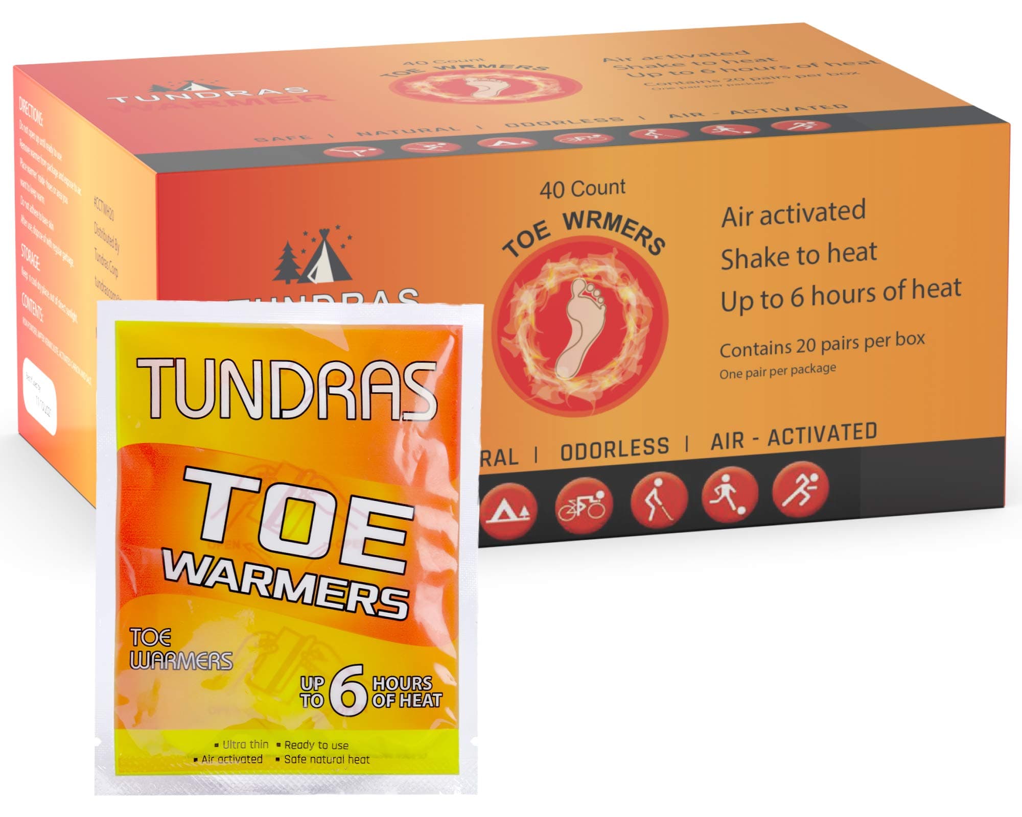 Hot Toe Foot Heat Warmers - 40 Count, Adhesive Long Lasting Air Activated Disposable Natural Heating Pads for Shoes, Boots – Odorless & Comfortable for Outdoor Work, Sports Activities