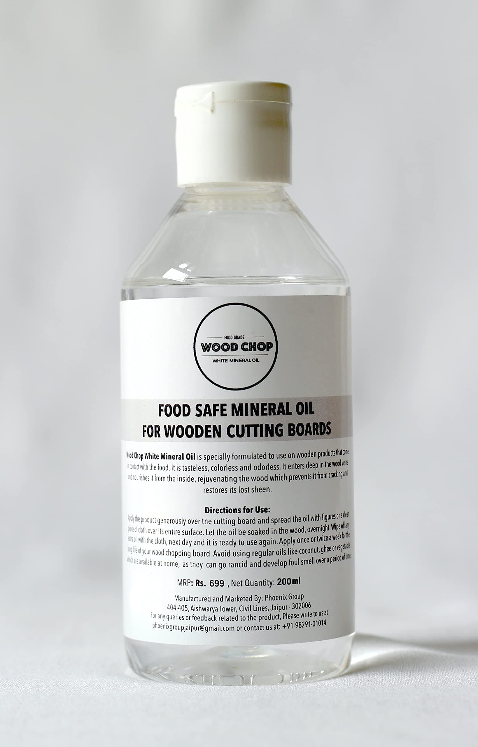 Wood Chop - Food Grade White Mineral Oil for Wood Treatment Oil & Conditioner for Long Lasting Wooden Cutting Chopping Boards & Cutlery - 200 ml