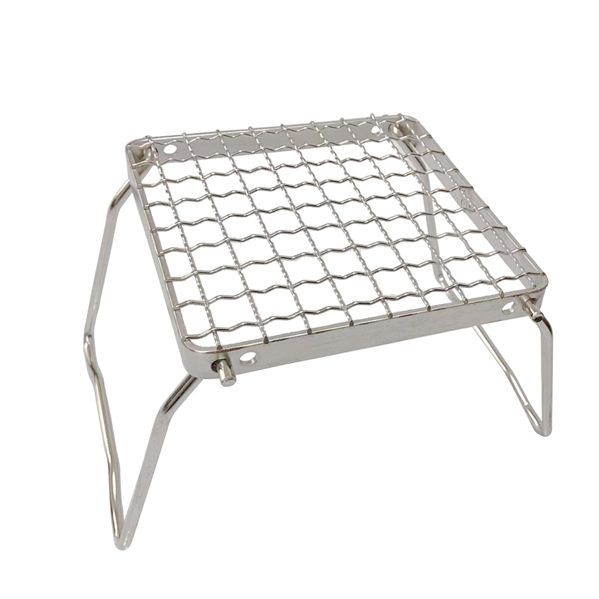 TreGooCamp Grill with Foldable Legs-304 Stainless Steel Grill Grate for Gas Stove-Ultralight mini Campfire Stand-Portable Grill Grid for Backpacking/Camping/Hiking/Picnic/Traveling/Fishing (Weave)