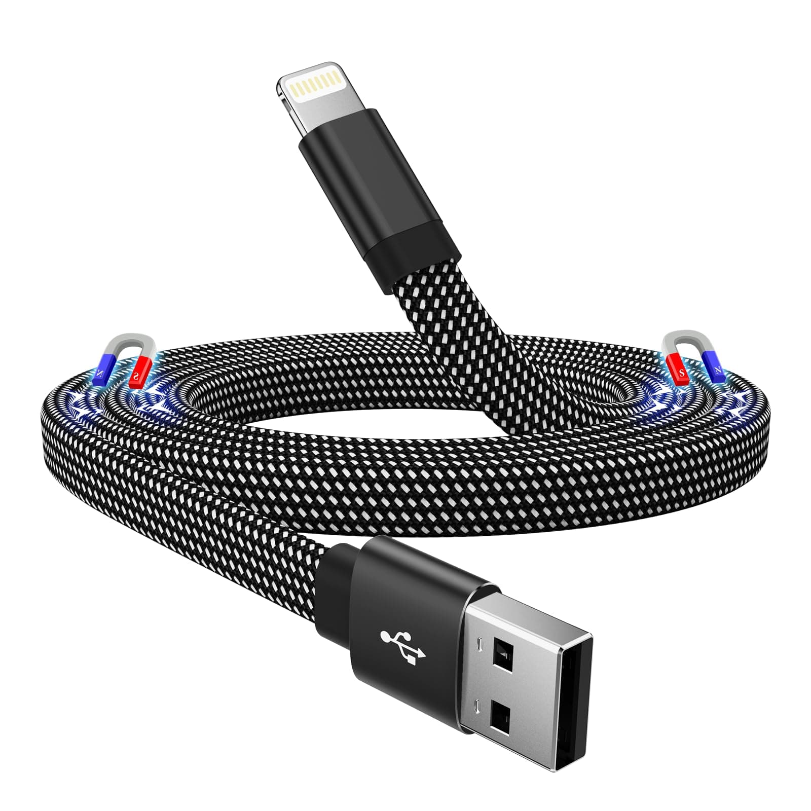 Magtame Magnetic Lightning Cable, 1M Coiled iPhone Charger Cord Braided iPhone Charging Cable, MFi Certified Compatible with iPhone 14 13 13Pro 12 11 Max XS XR X 8 7 SE Flat