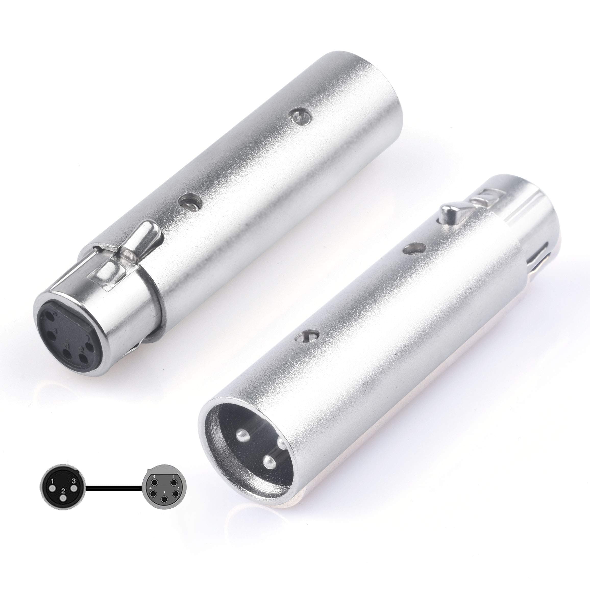 Devinal XLR 3Pin Male to 5Pin Female Adapter, DMX Stage Light Cable Convertor, 5Pin Female XLR to 3Pin Male XLR Audio Connector 2 Pack