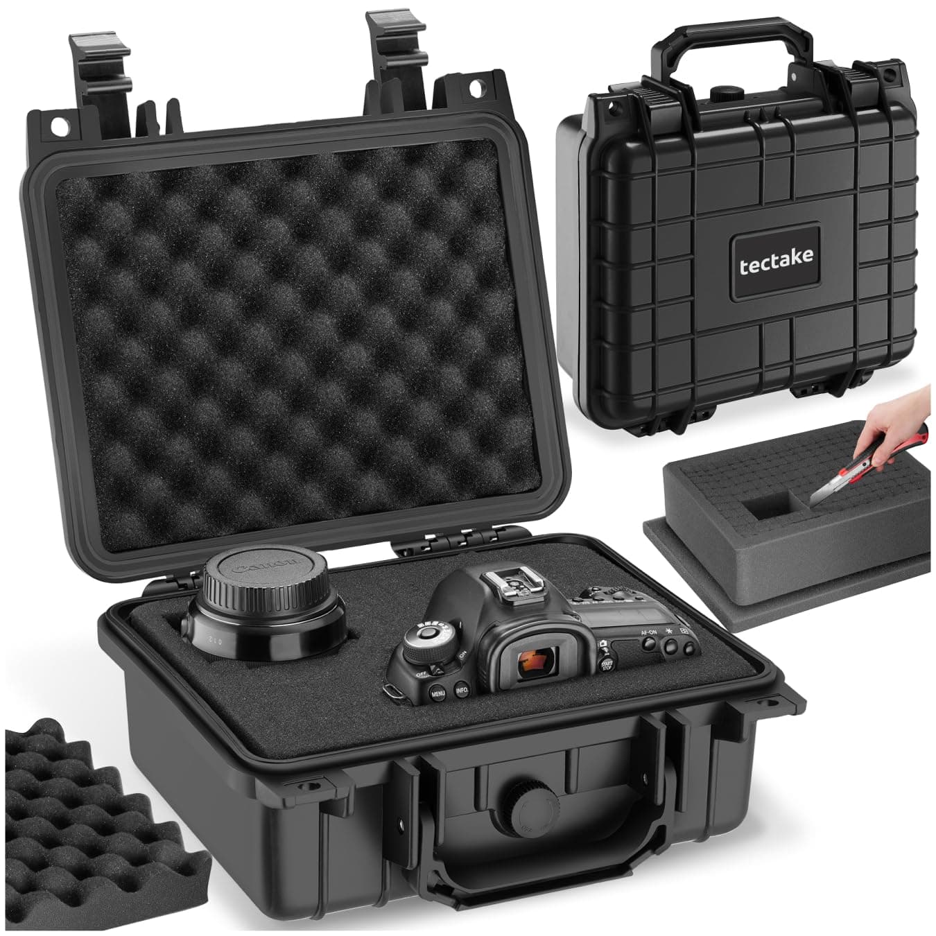 Universal Hard Case with 3 Foam Inserts, Lightweight & Robust, Shock-, Dust-, & Water-Resistant, Incl. Seal Ring, Snap Closures & Pressure Relief Valve - Ideal Camera Case & Tool Case - S
